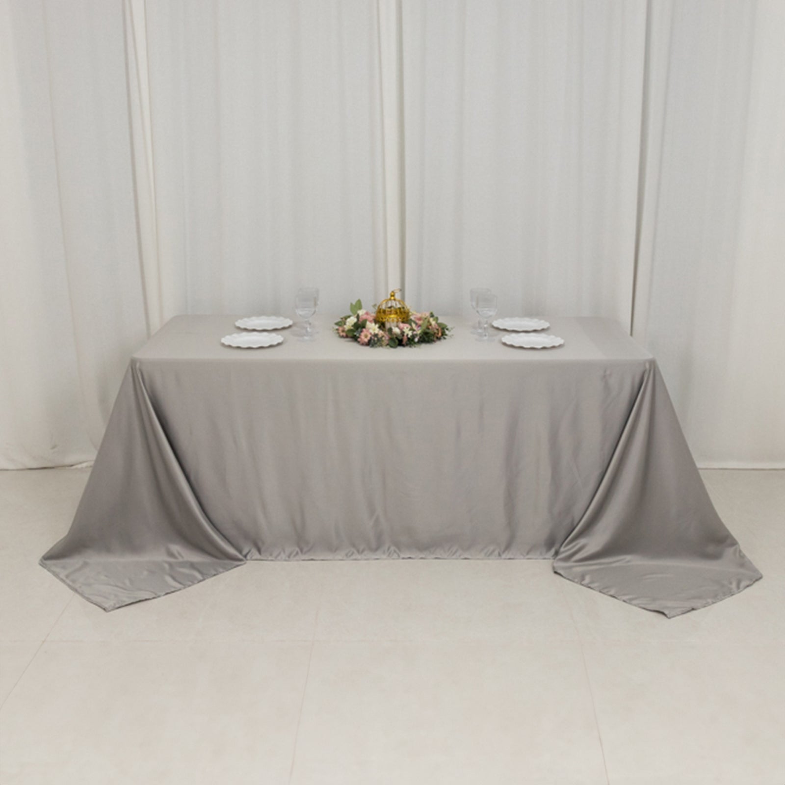 Lamour Satin 90"x132" Rectangle Tablecloth Silver - Soft & Silk-Like Seamless Table Cover