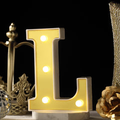 3D Marquee Letter "L" Warm White 4 LED Lights Gold - Chic Light-Up Decor for Events 6"