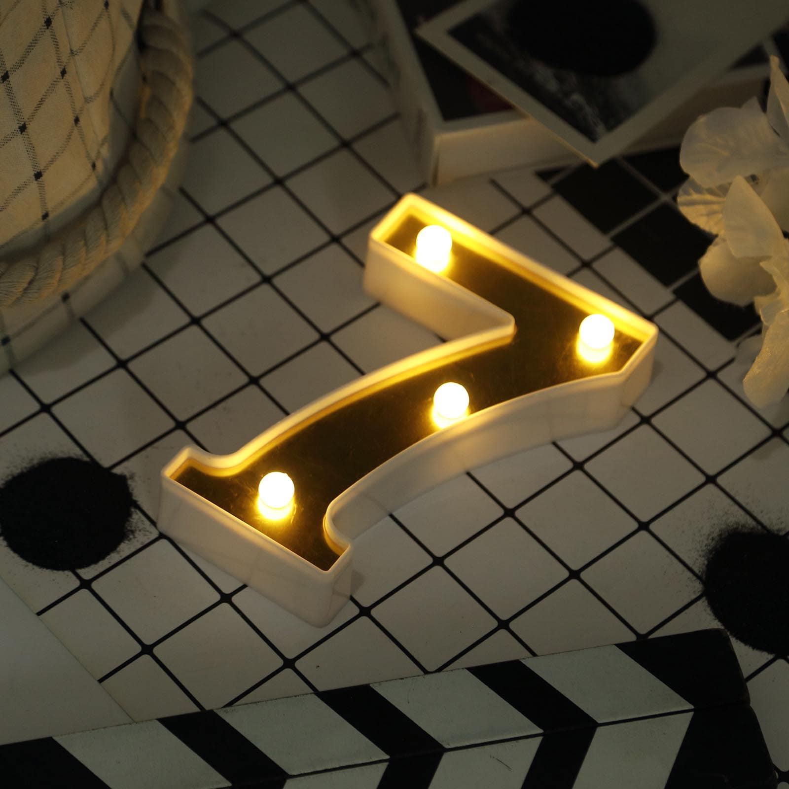 3D Marquee Number "7" Warm White 4 LED Lights Gold - Stylish Light-Up Accent for Events 6"
