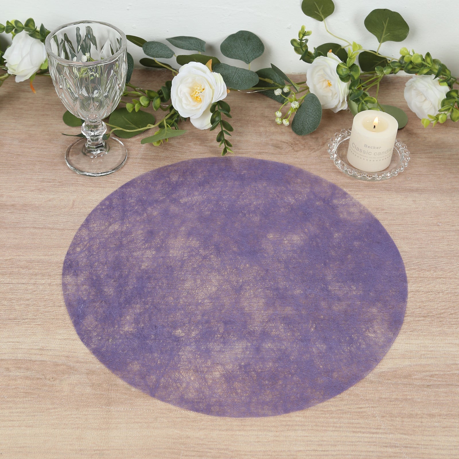 50 Pack Disposable Lavender Lilac Placemats, 13" Non-Woven Mesh Fiber Round Table Mats for Dining & Events