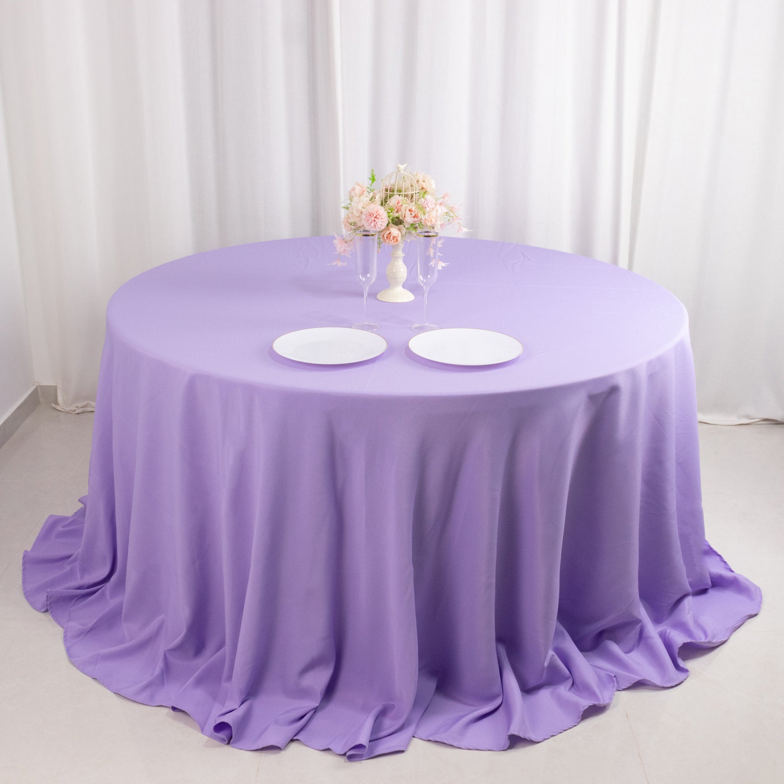 Premium Polyester 132" Round Tablecloth Lavender Lilac - Seamless 220GSM Wrinkle-Resistant Table Cover