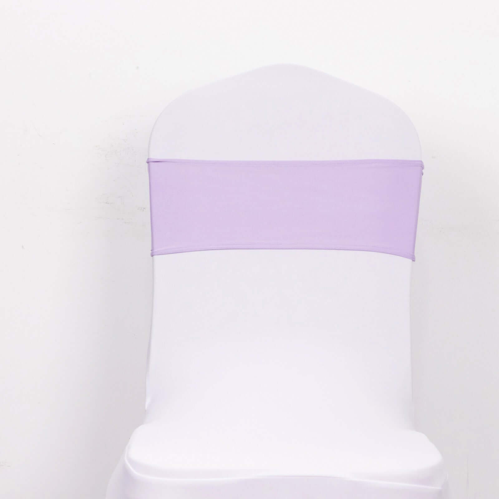 5 Pack Stretch Spandex Chair Sashes Lavender Lilac - Reusable Chair Bands with Silver Diamond Ring Slide Buckle 5"x14"