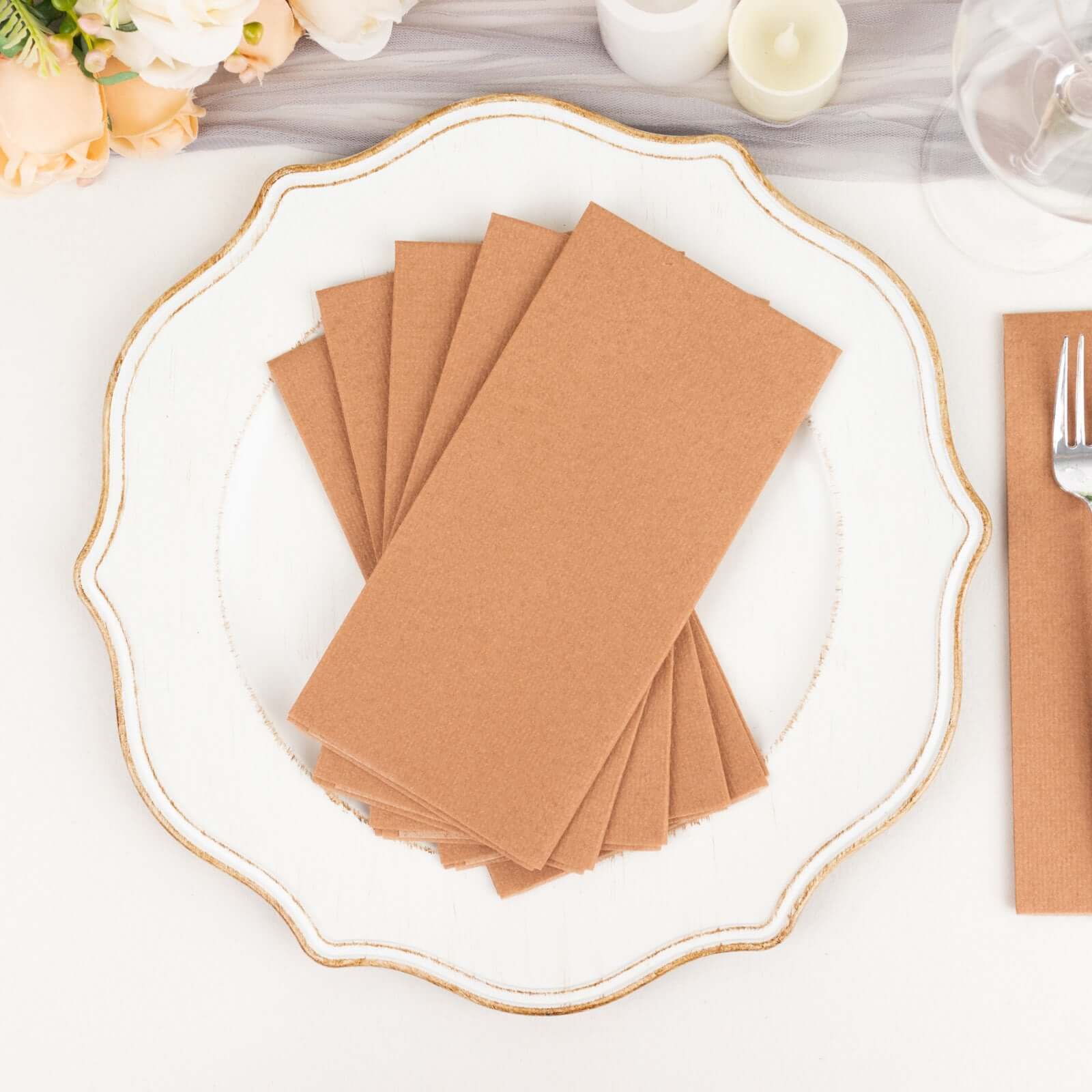 20 Pack Linen-Like Paper 8.5"x4" Napkins Terracotta (Rust) - Highly Absorbent & Disposable Airlaid Guest Towels