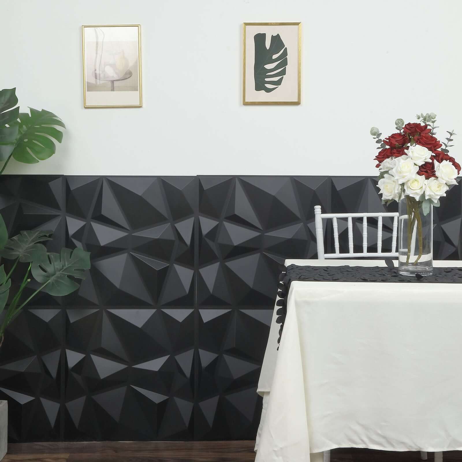 12 Pack 20"x20" Matte Black 3D Texture PVC Diamond Design Wall Tiles, Stick On Waterproof Wall Panels