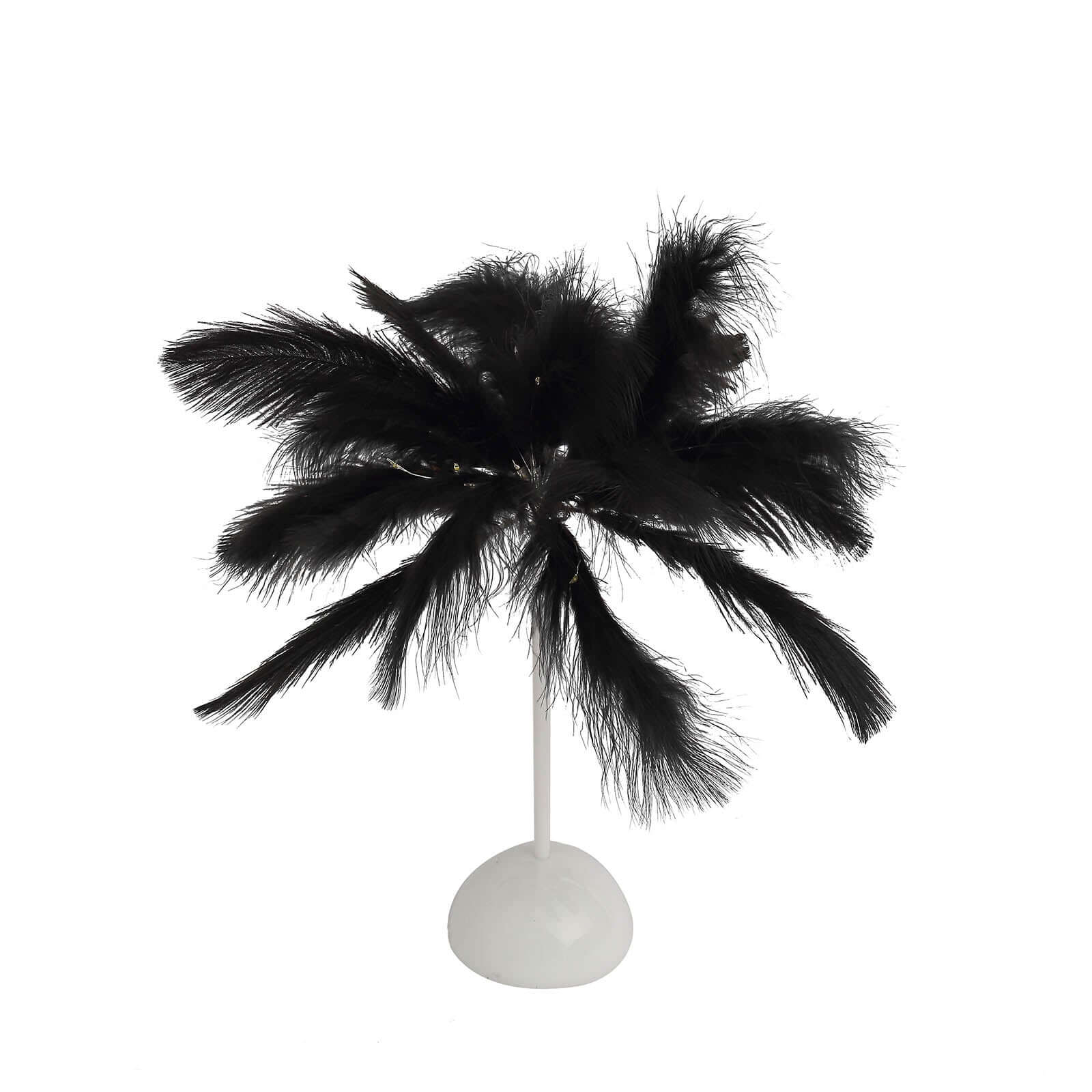 Table Lamp Ostrich Feather Design Black LED Battery Operated - Cordless Wedding Centerpiece 15"
