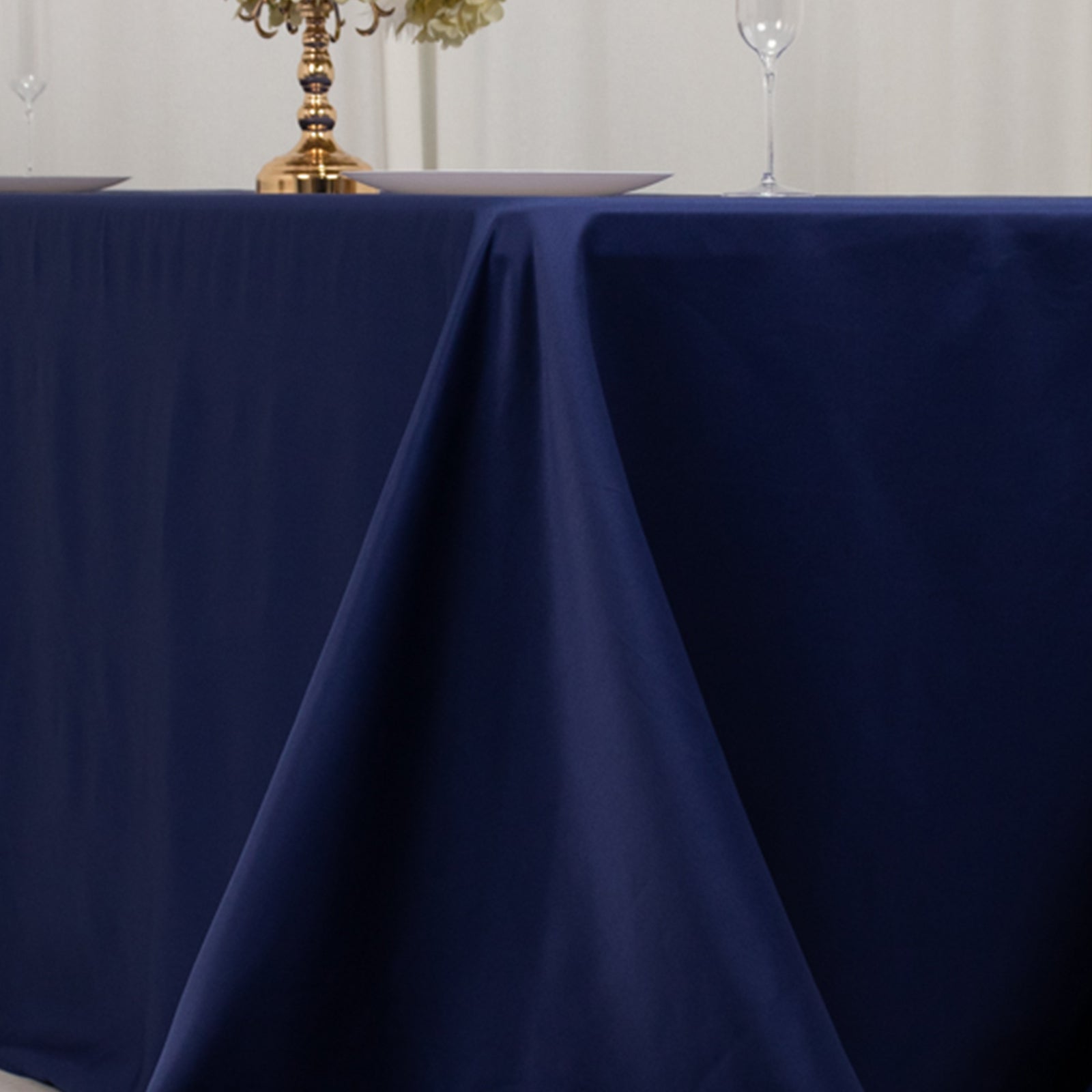 Lamour Satin 90"x132" Rectangle Tablecloth Navy Blue - Soft & Silk-Like Seamless Table Cover
