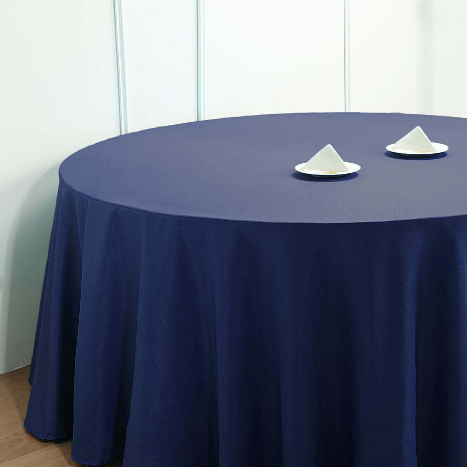 Polyester 132" Round Tablecloth Navy Blue - Seamless Chic Table Cover