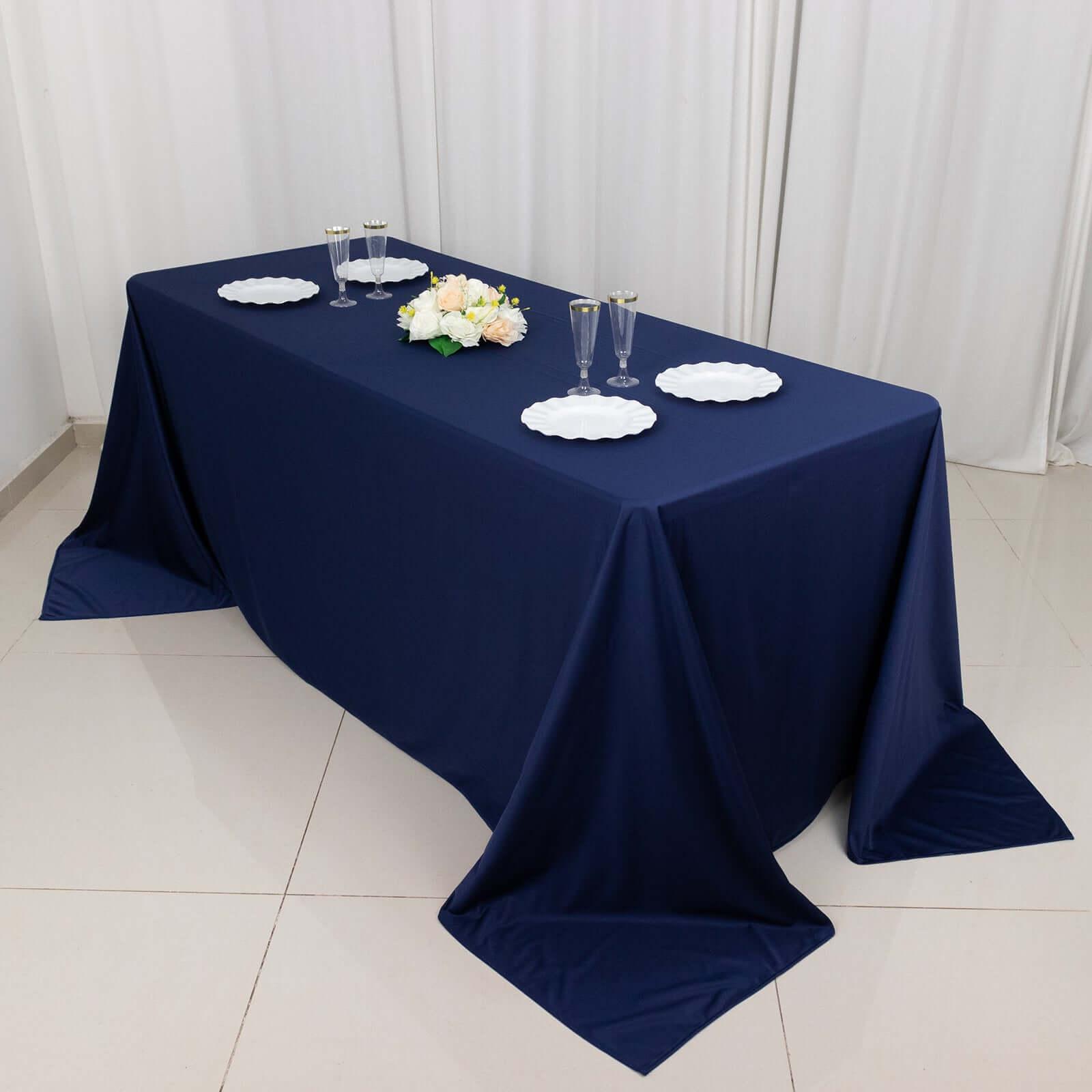 Scuba Rectangular 90"x132" Tablecloth Navy Blue - Wrinkle Free, Stain Resistant & Seamless Table Cover