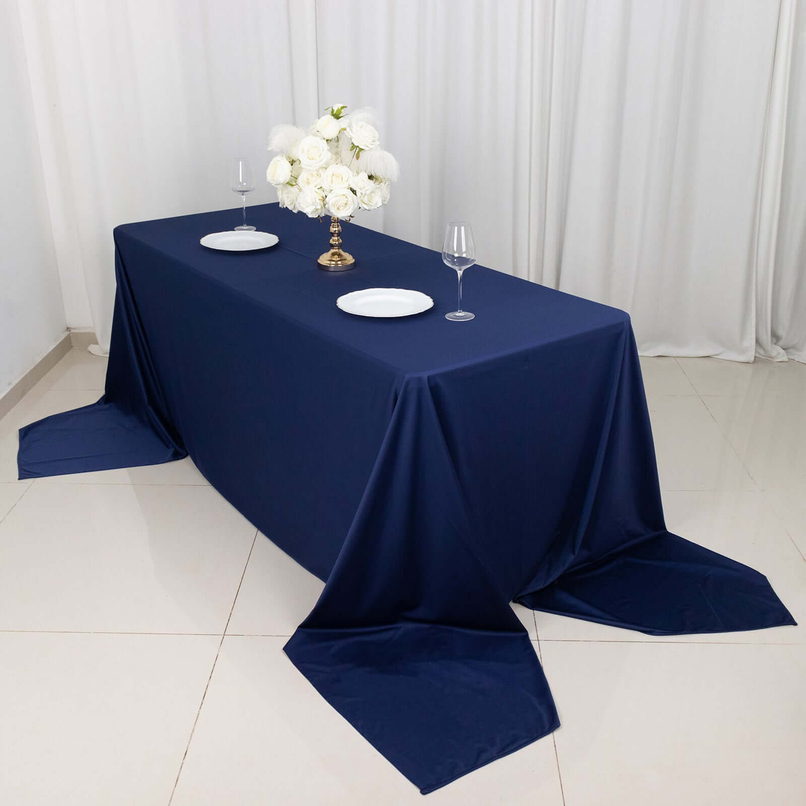 Scuba Rectangular 90"x156" Tablecloth Navy Blue - Wrinkle Free, Stain Resistant & Seamless Table Cover