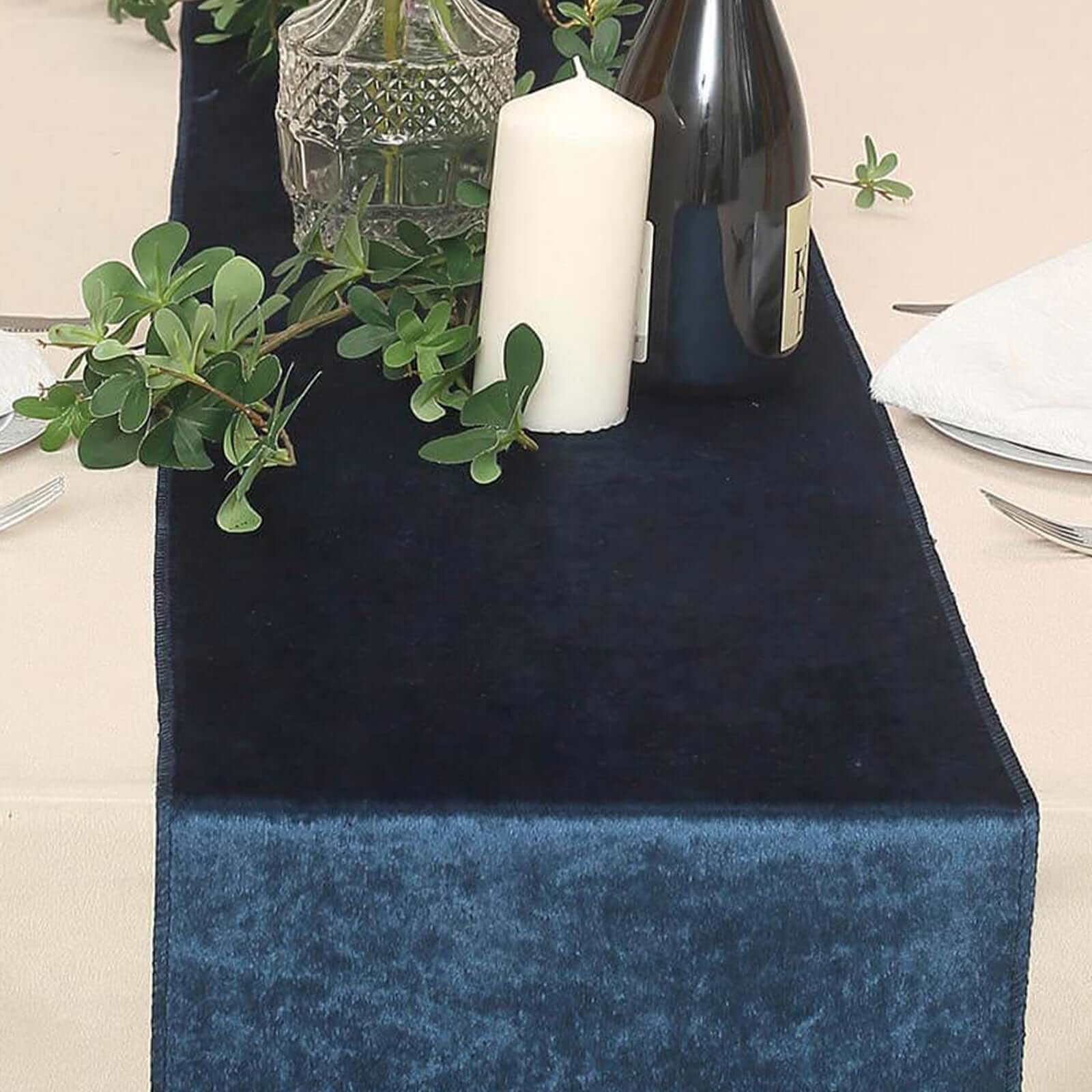 Premium Velvet 12"x108" Table Runner Navy Blue - Sheen Finish Reusable Table Decor