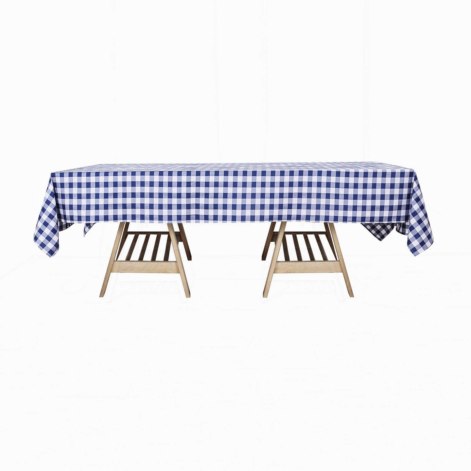 Polyester 60"x102" Rectangle Tablecloth White/Navy Blue - Checkered Buffalo Plaid Table Cover