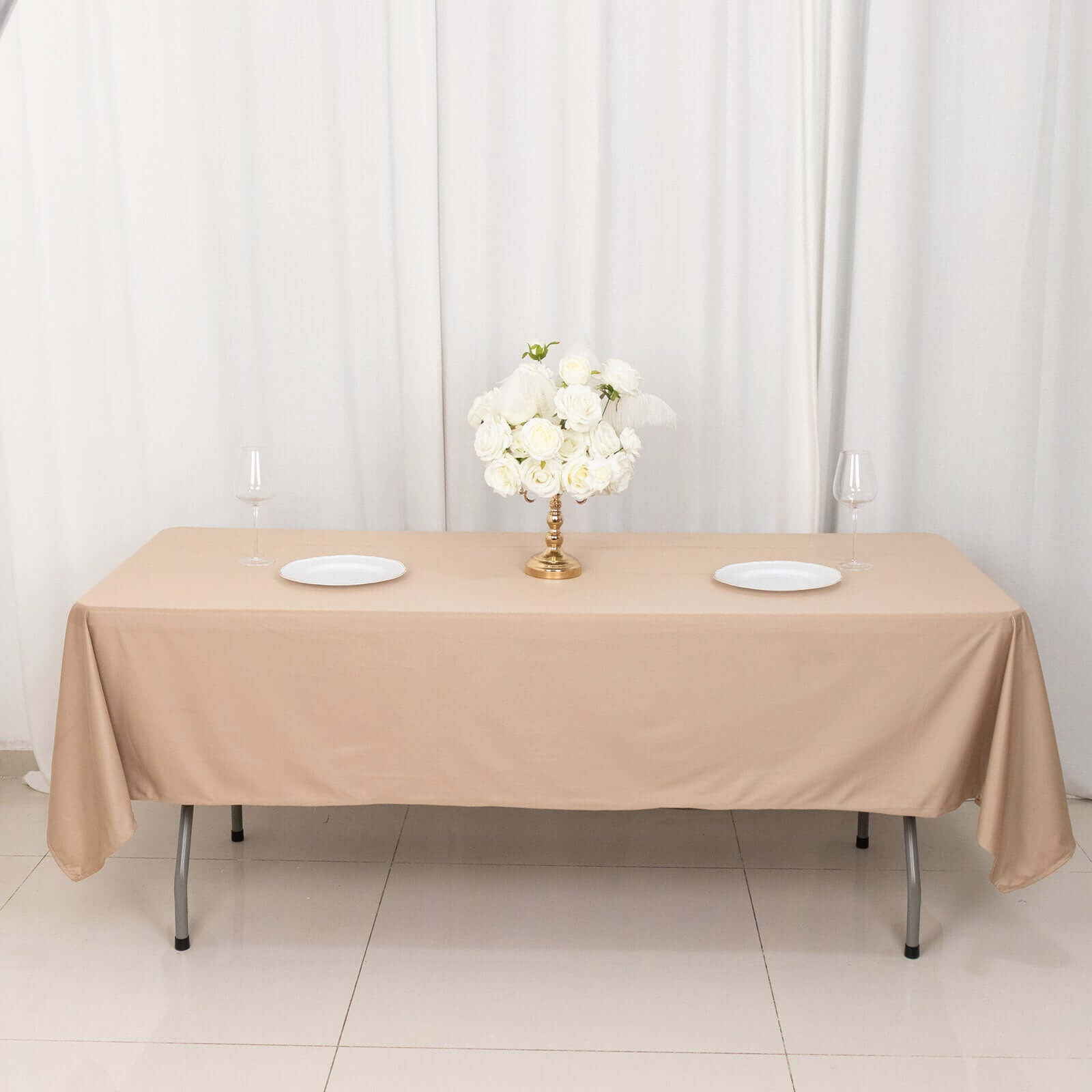 Scuba Rectangular 60"x102" Tablecloth Nude - Wrinkle Free & Stain Resistant Table Cover