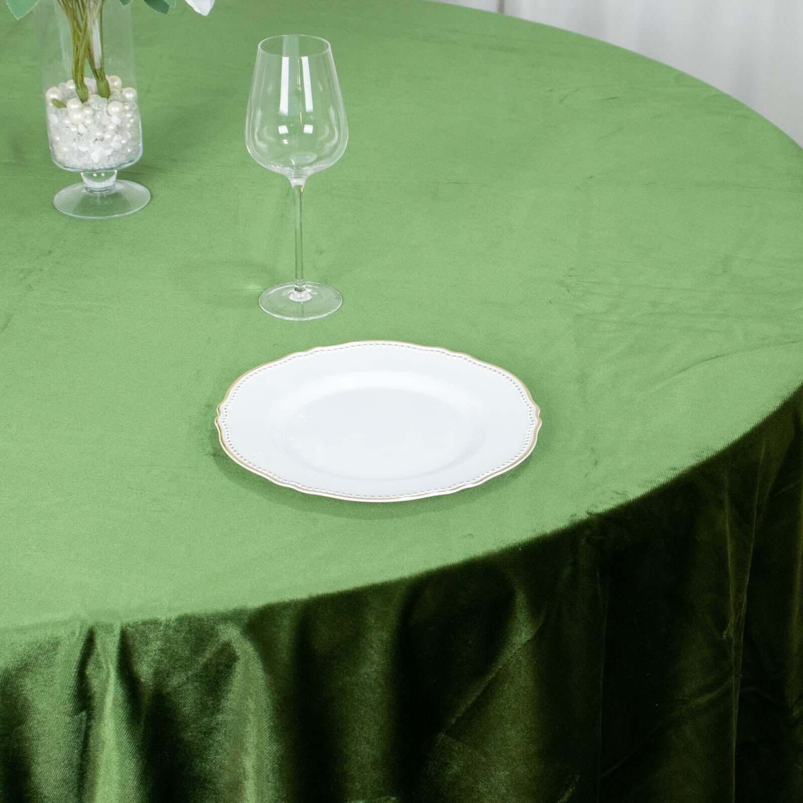 Premium Velvet 120" Round Tablecloth Olive Green - Reusable Soft & Seamless Table Cover