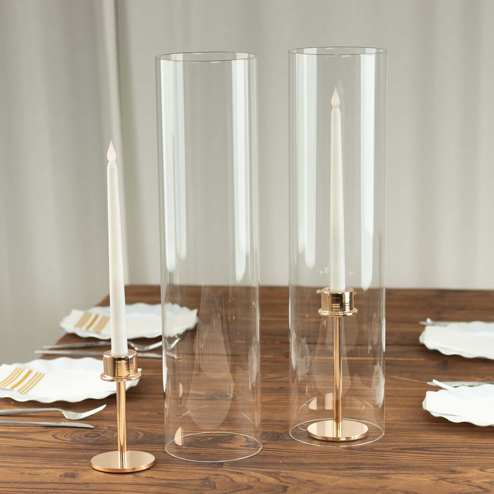 2-Pack Clear Glass Candelabra Shades Open End Hurricane Design - Stylish Table Centerpiece 20"