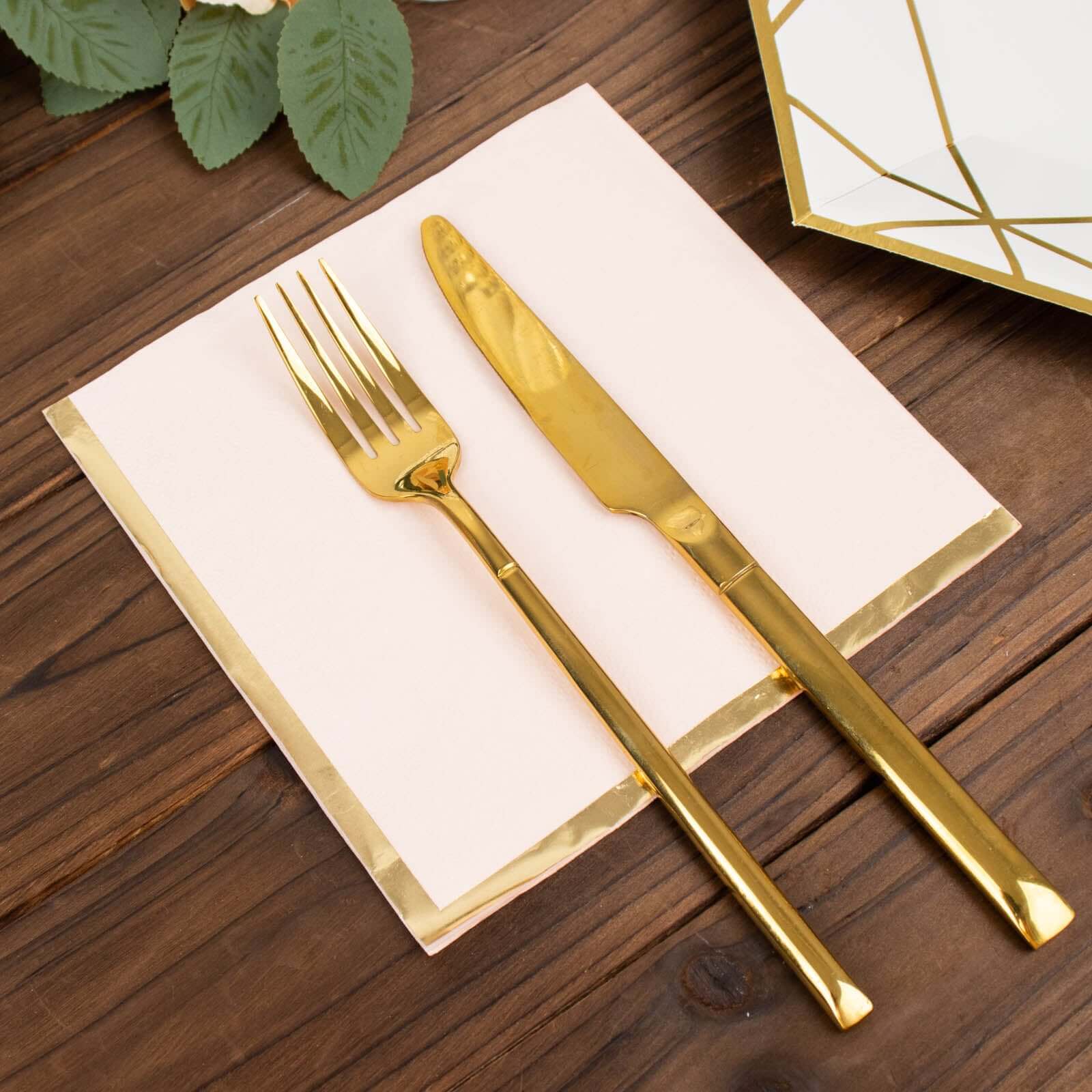 50-Pack Paper Beverage Napkins with Gold Foil Edge Blush - Disposable 2 Ply Cocktail Napkins for Events 6.5"x6.5"