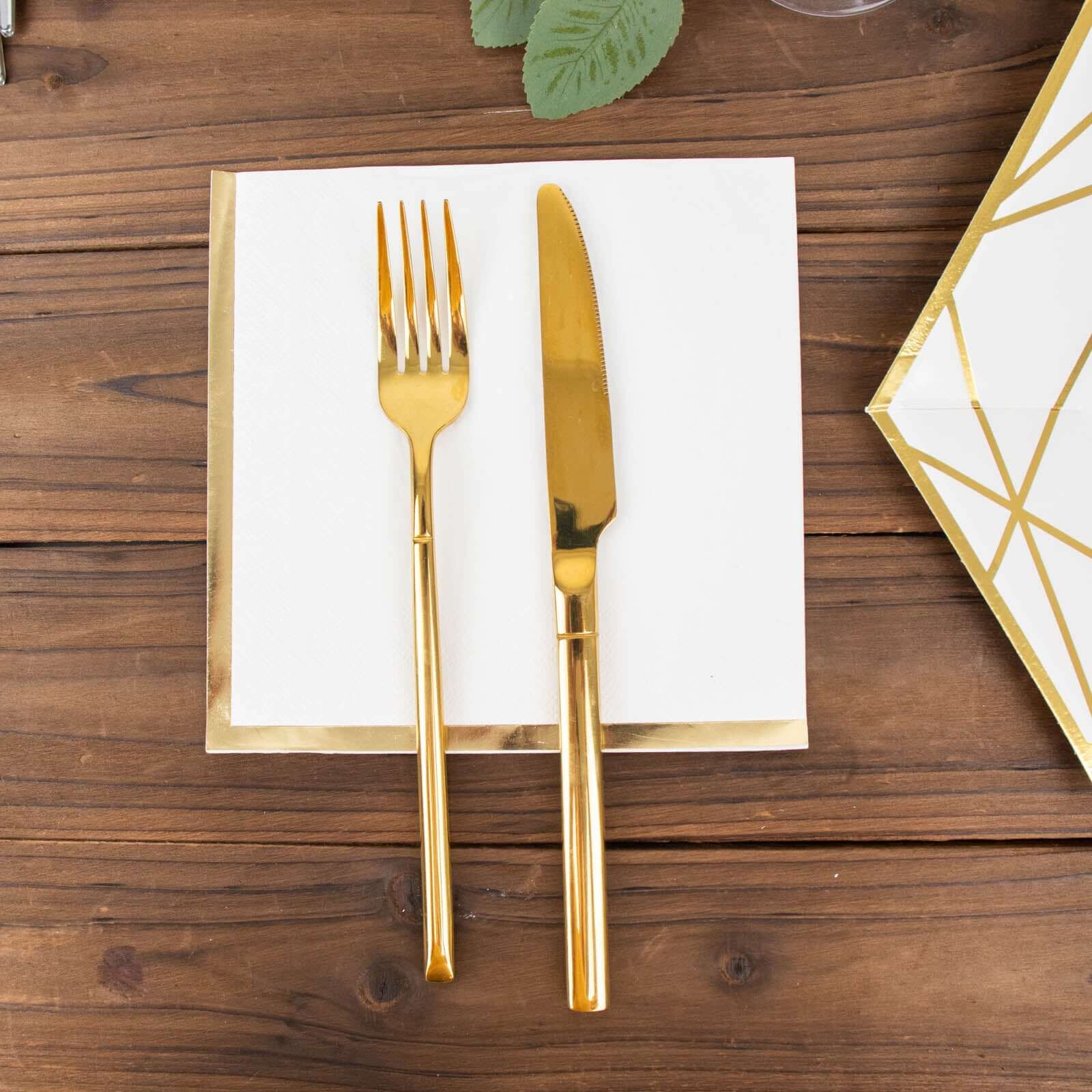 50-Pack Paper Beverage Napkins with Gold Foil Edge White - Disposable 2 Ply Cocktail Napkins for Events 6.5"x6.5"