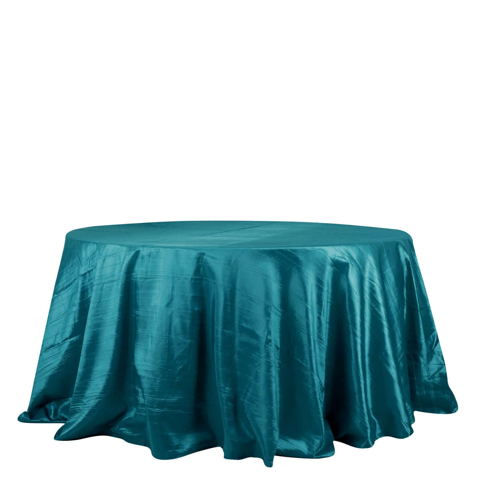 Taffeta 132" Round Tablecloth Peacock Teal - Seamless Accordion Crinkle Table Cover