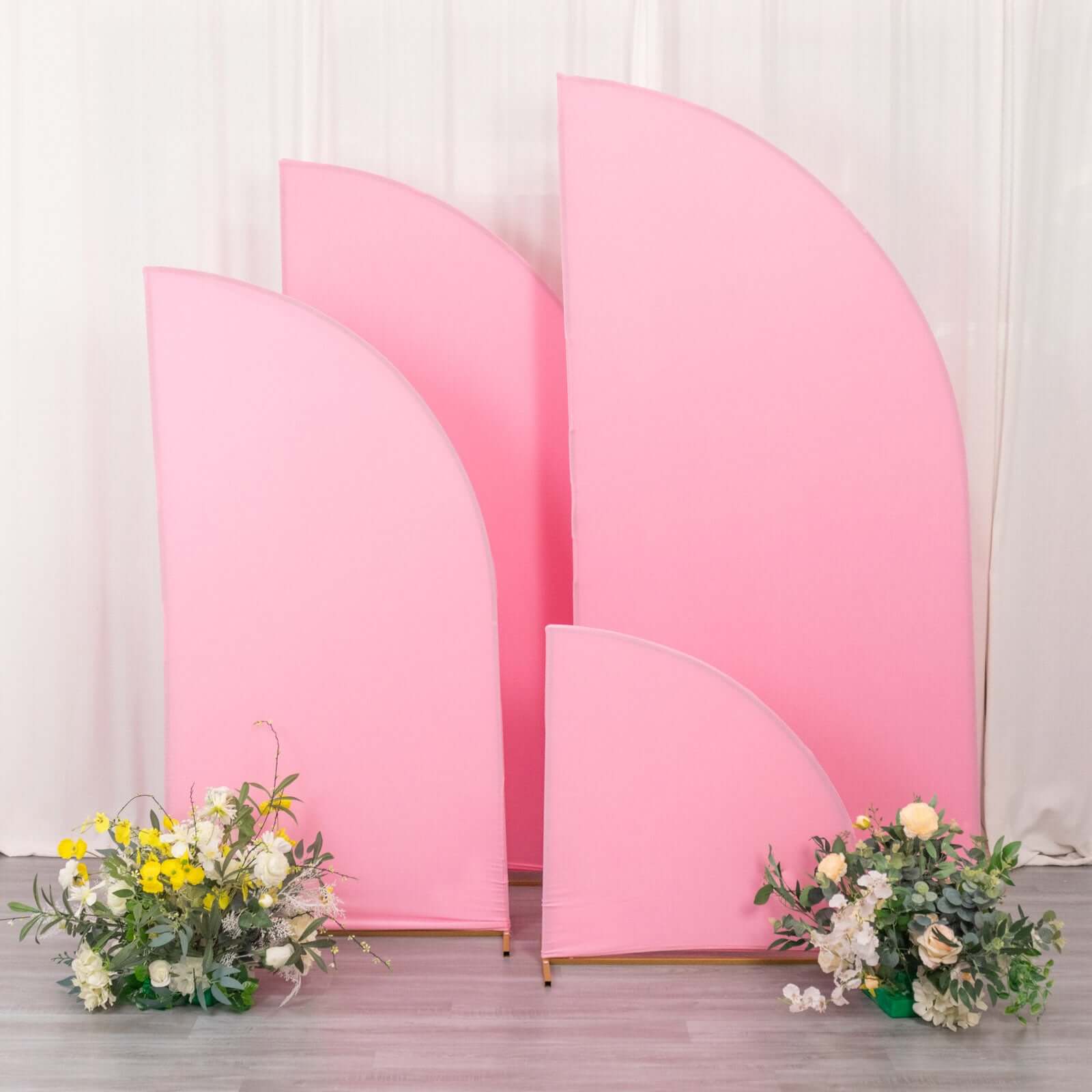Set of 4 Matte Pink Spandex Half Moon Chiara Backdrop Stand Covers, Custom Fitted Wedding Arch Covers - 2.5ft,5ft,6ft,7ft