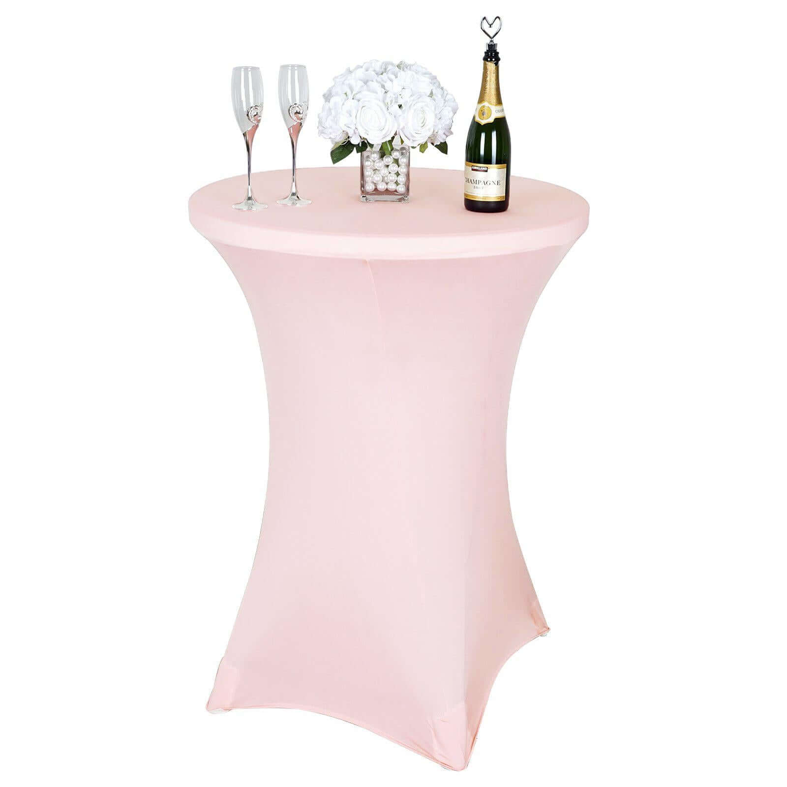 Spandex 30" Round Cocktail Table Cover Blush - Easy to Maintain Stretch Fitted Highboy Tablecloth