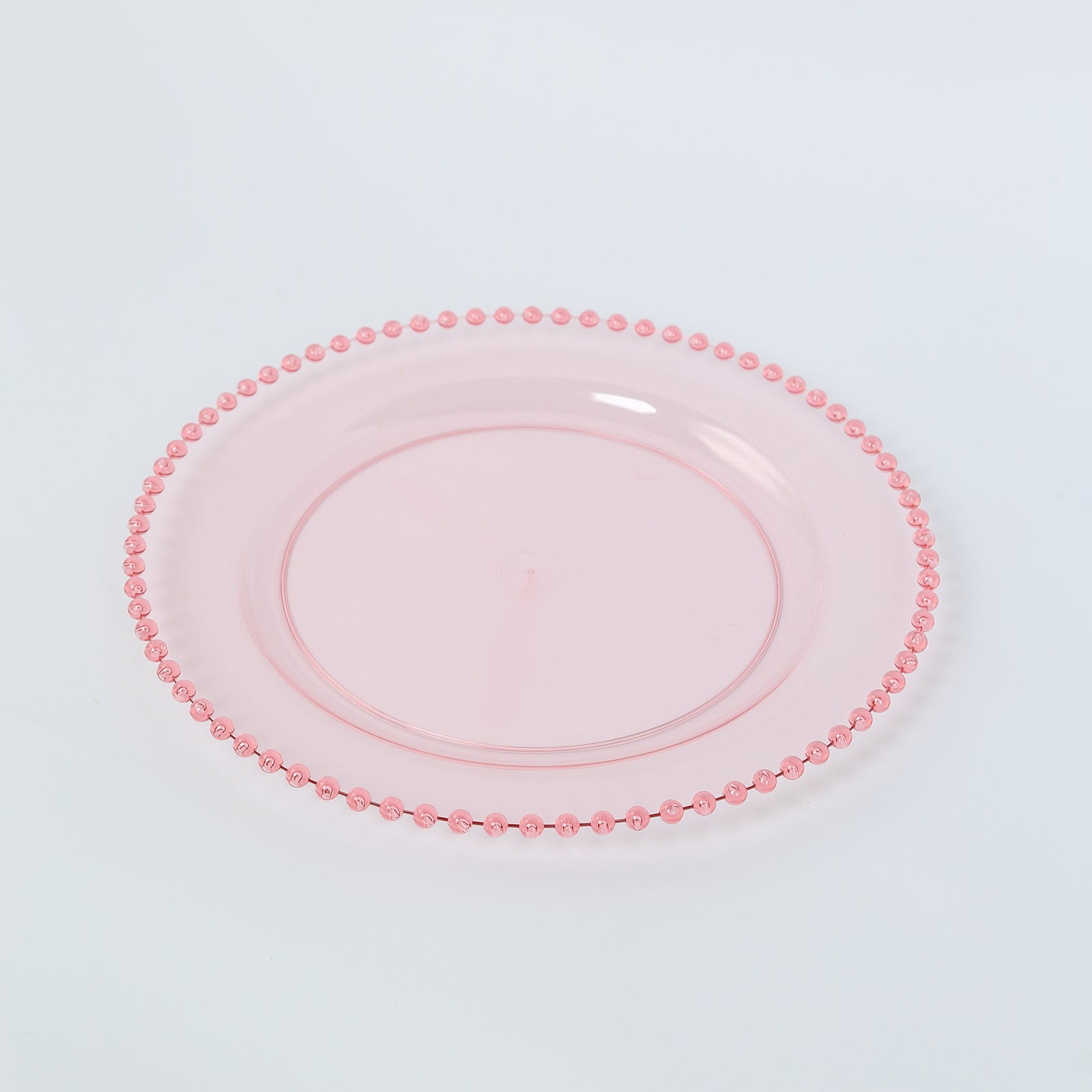 10-Pack Plastic 10" Round Dinner Plates in Transparent Blush with Beaded Rim - Disposable Party Plates for Banquets & Festive Occasions