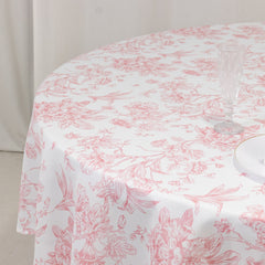 Polyester 90" Round Tablecloth White - Pink French Toile Pattern for Chic Weddings