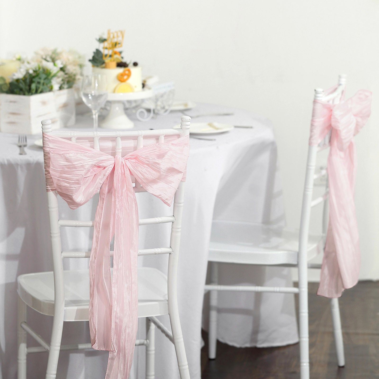 5 Pack Taffeta 6"x106" Chair Sashes Blush Accordion Crinkle Texture - Stylish Decor for Weddings & Gatherings