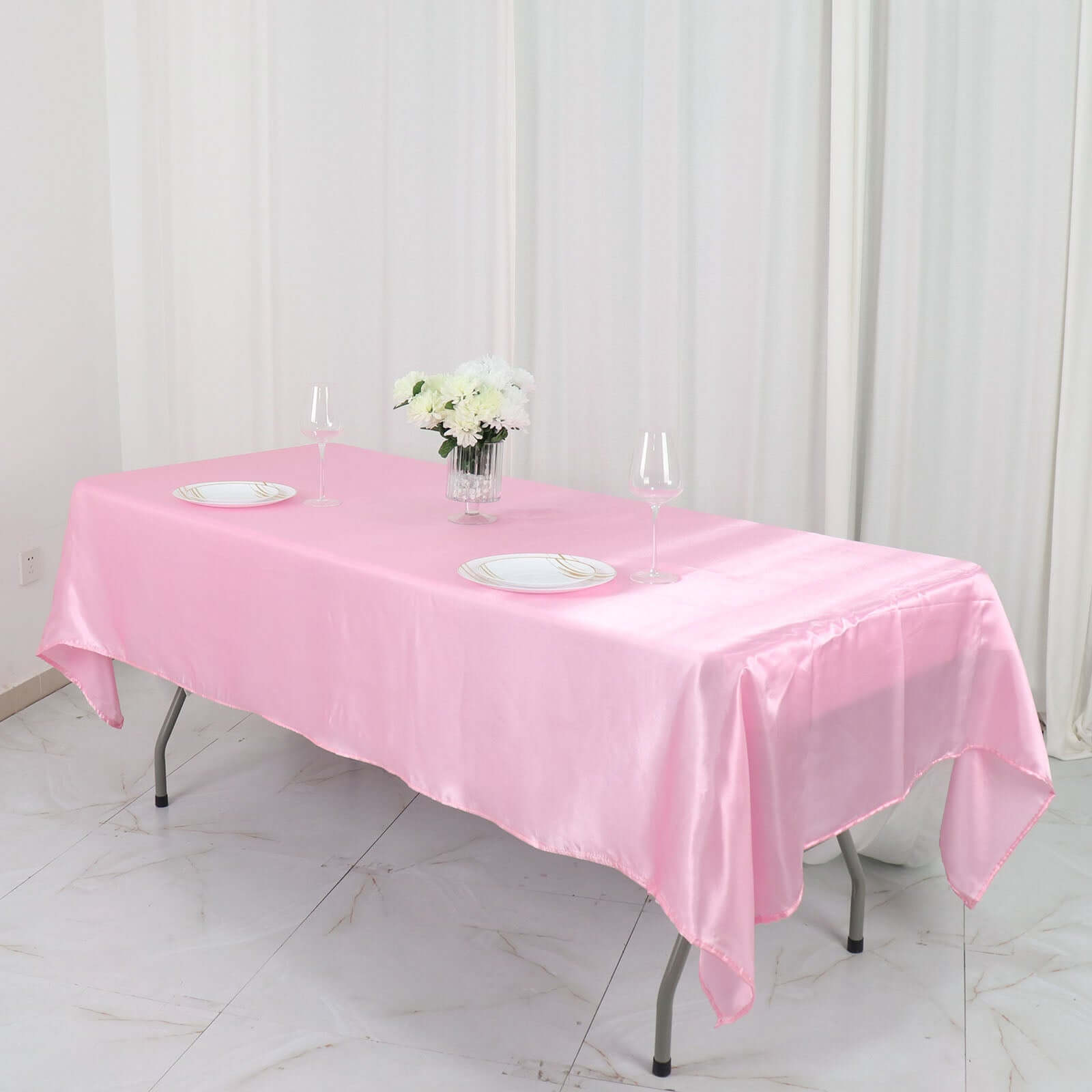 Satin Rectangular 60"x102" Tablecloth Pink - Smooth and Lustrous Table Cover