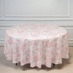 Polyester 108" Round Tablecloth White - Pink French Toile Pattern for Chic Weddings