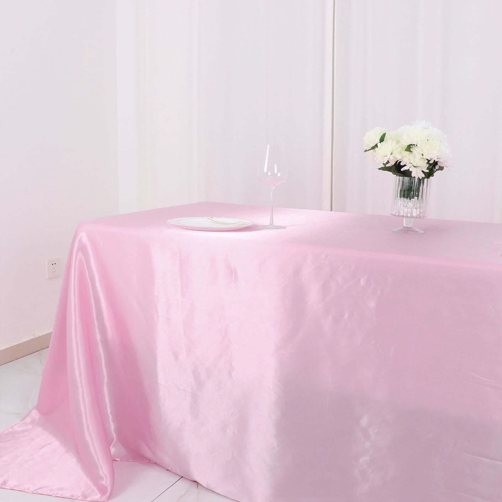Satin Rectangular 90"x132" Tablecloth Pink - Seamless Table Cover