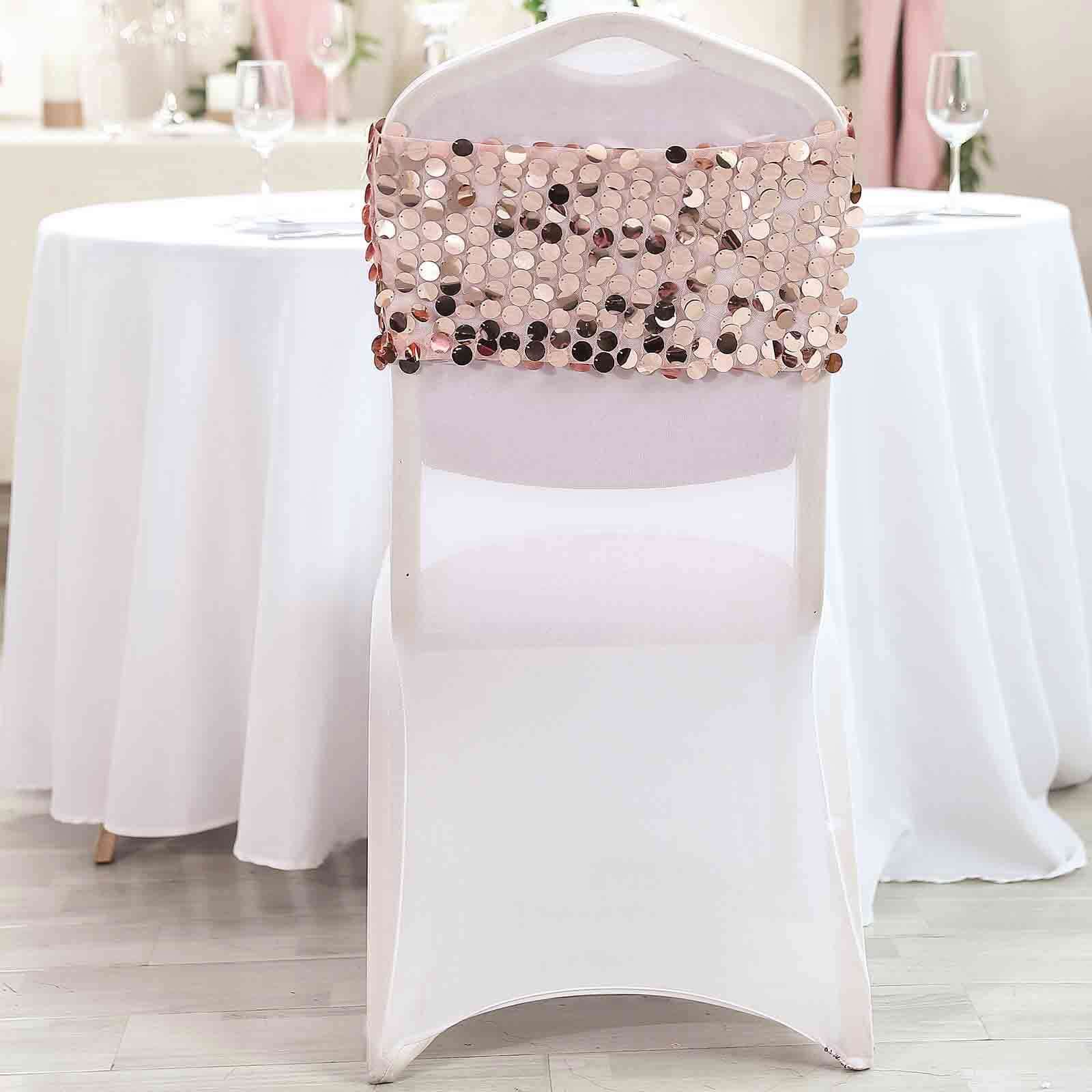 5 Pack Big Payette Sequin 13"x10" Chair Sash Bands Blush - Stylish Glittering Decor for Weddings & Gatherings
