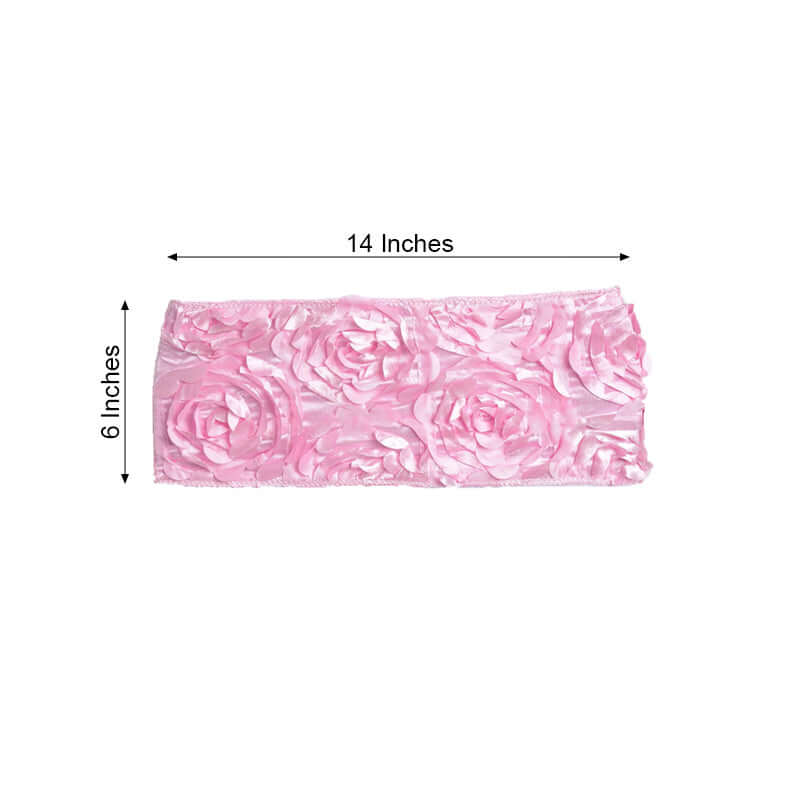5 Pack Satin Spandex Chair Sashes Pink - Rosette Design Stretch Chair Bands 6"x14"