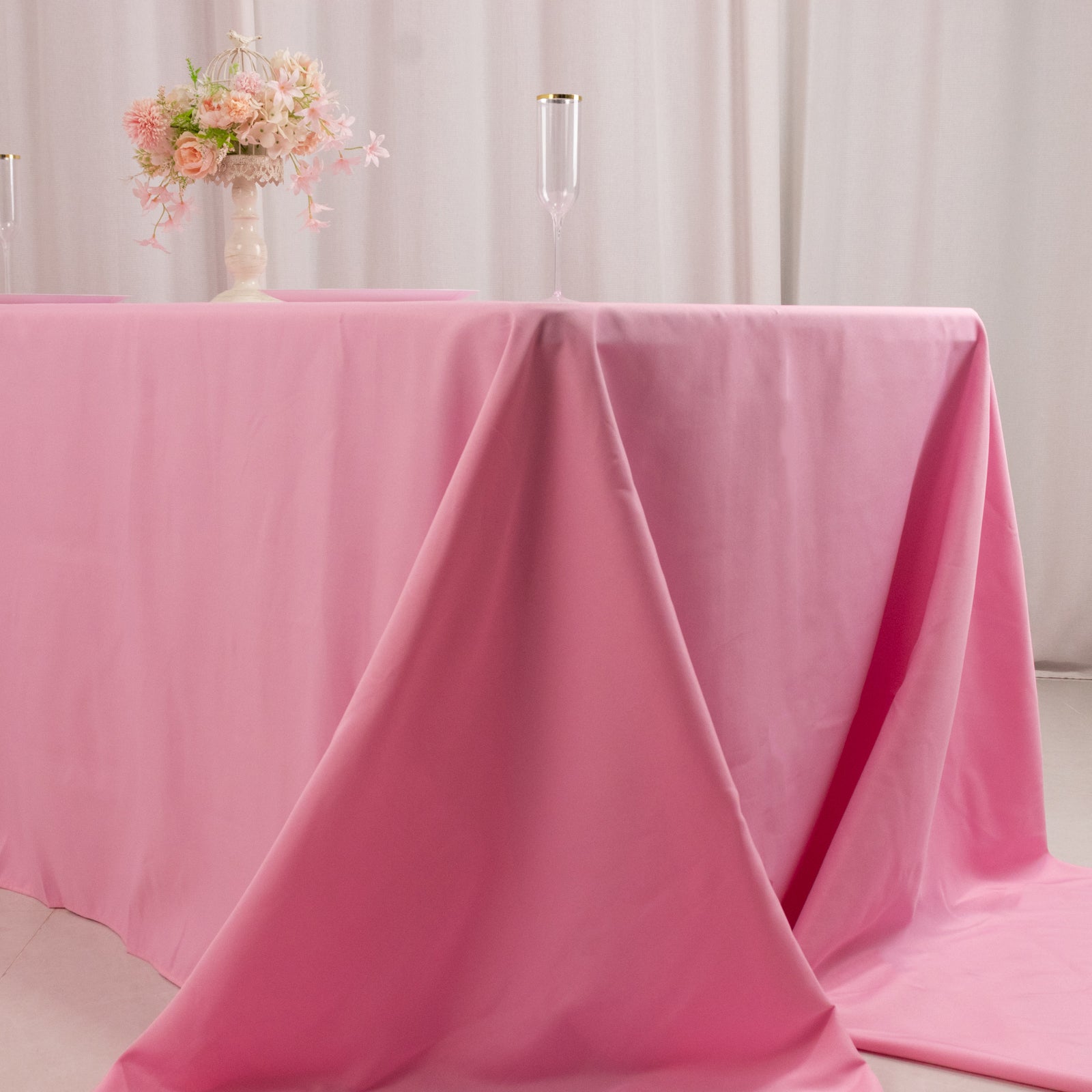Premium Polyester 90"x156" Rectangle Tablecloth Pink - Seamless 220GSM Stain-Resistant Table Cover