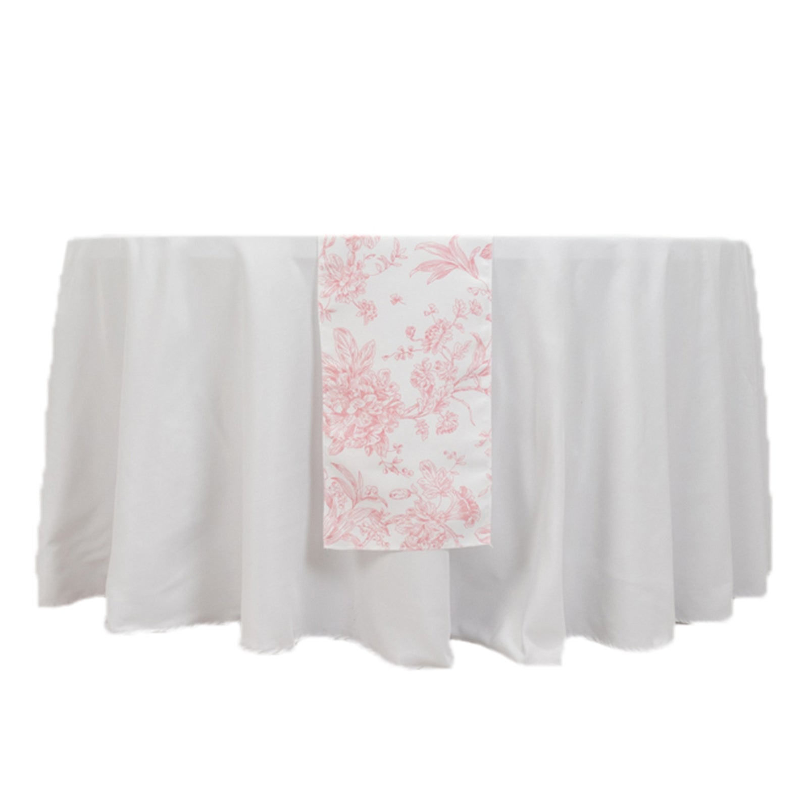Polyester Table Runner 12"x108" White with Pink French Toile Floral Print Reusable Table Décor