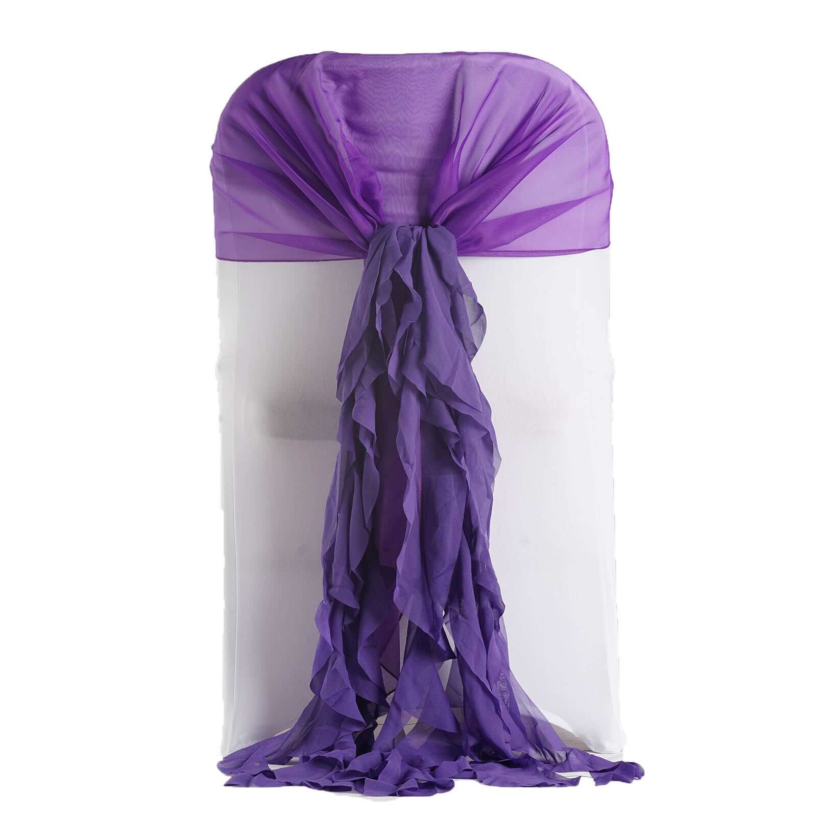 1 Set Chiffon Hoods Chair Sashes with Willow Ruffles Design Purple - Stylish Chair Bow Decor