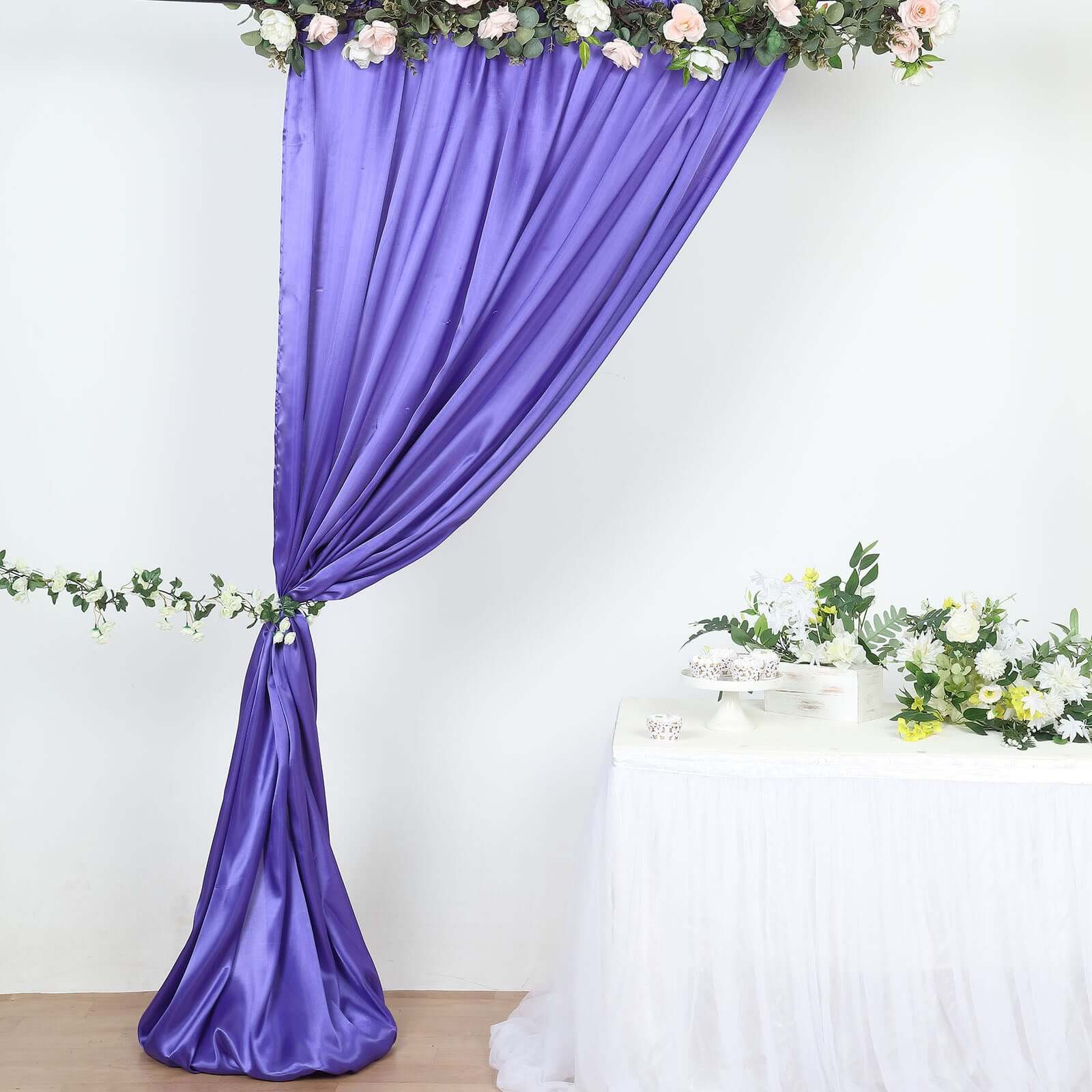 8ftx10ft Purple Satin Event Curtain Drapes, Backdrop Event Panel