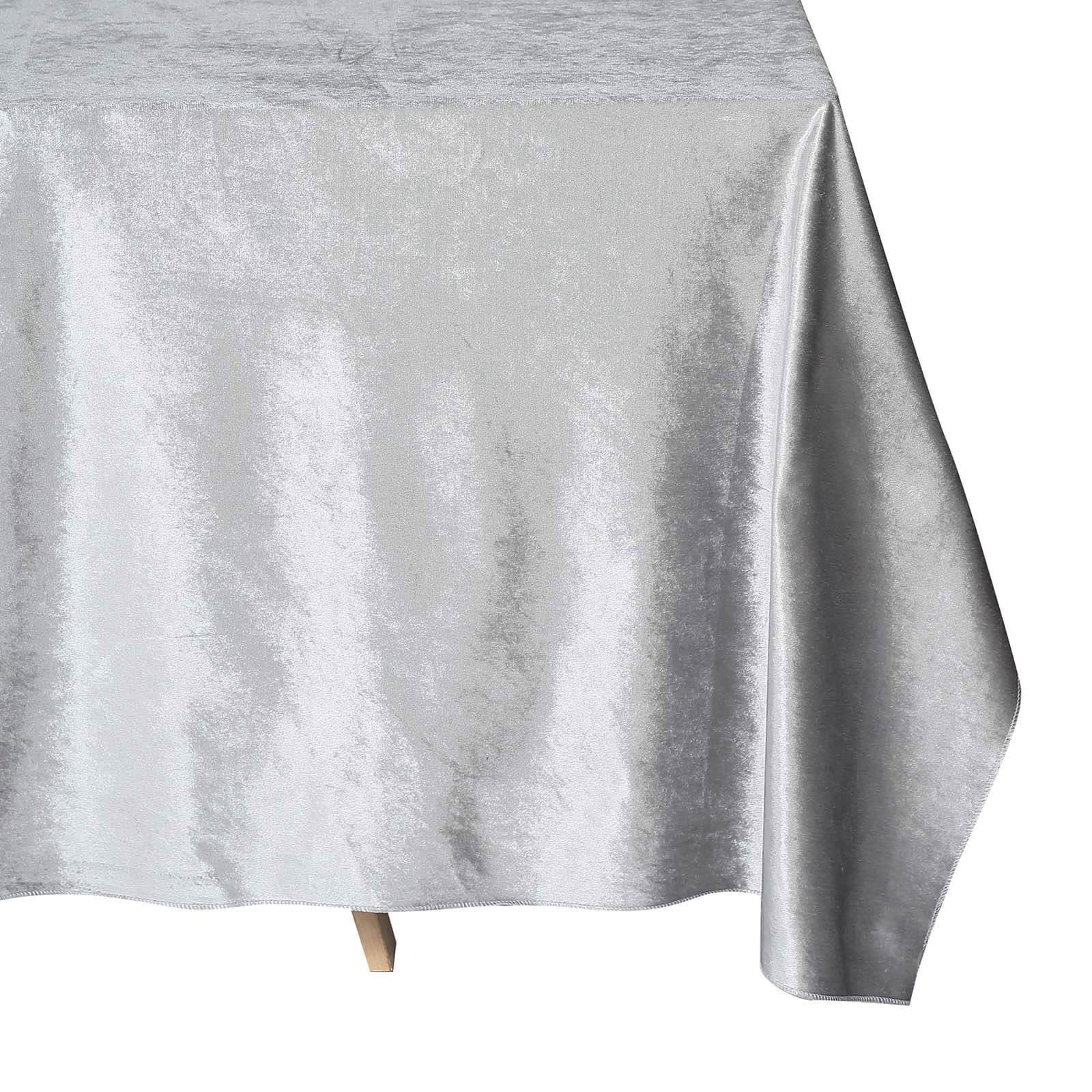 Premium Velvet 90"x132" Rectangle Tablecloth Silver - Reusable Soft & Seamless Table Cover