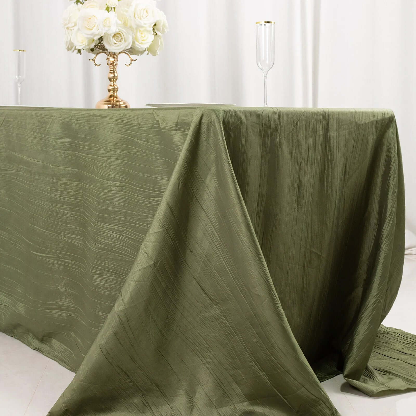 Taffeta 90"x132" Rectangle Tablecloth Dusty Sage Green - Seamless Accordion Crinkle Table Cover
