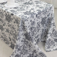 Polyester 90"x132" Rectangle Tablecloth White - Seamless Black French Toile Pattern for Formal Celebrations