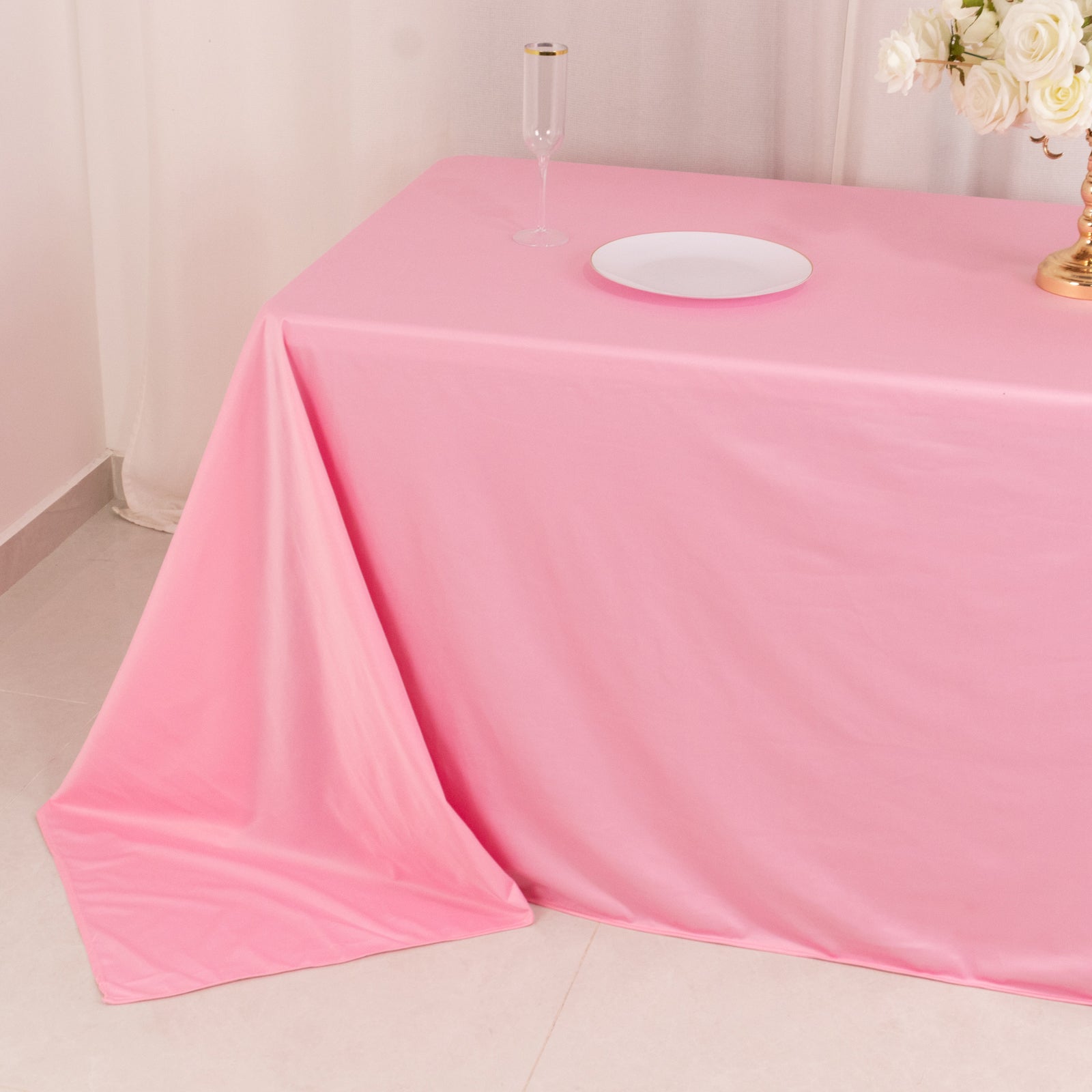Scuba Rectangular 90"x132" Tablecloth Pink - Wrinkle Free, Stain Resistant & Seamless Table Cover