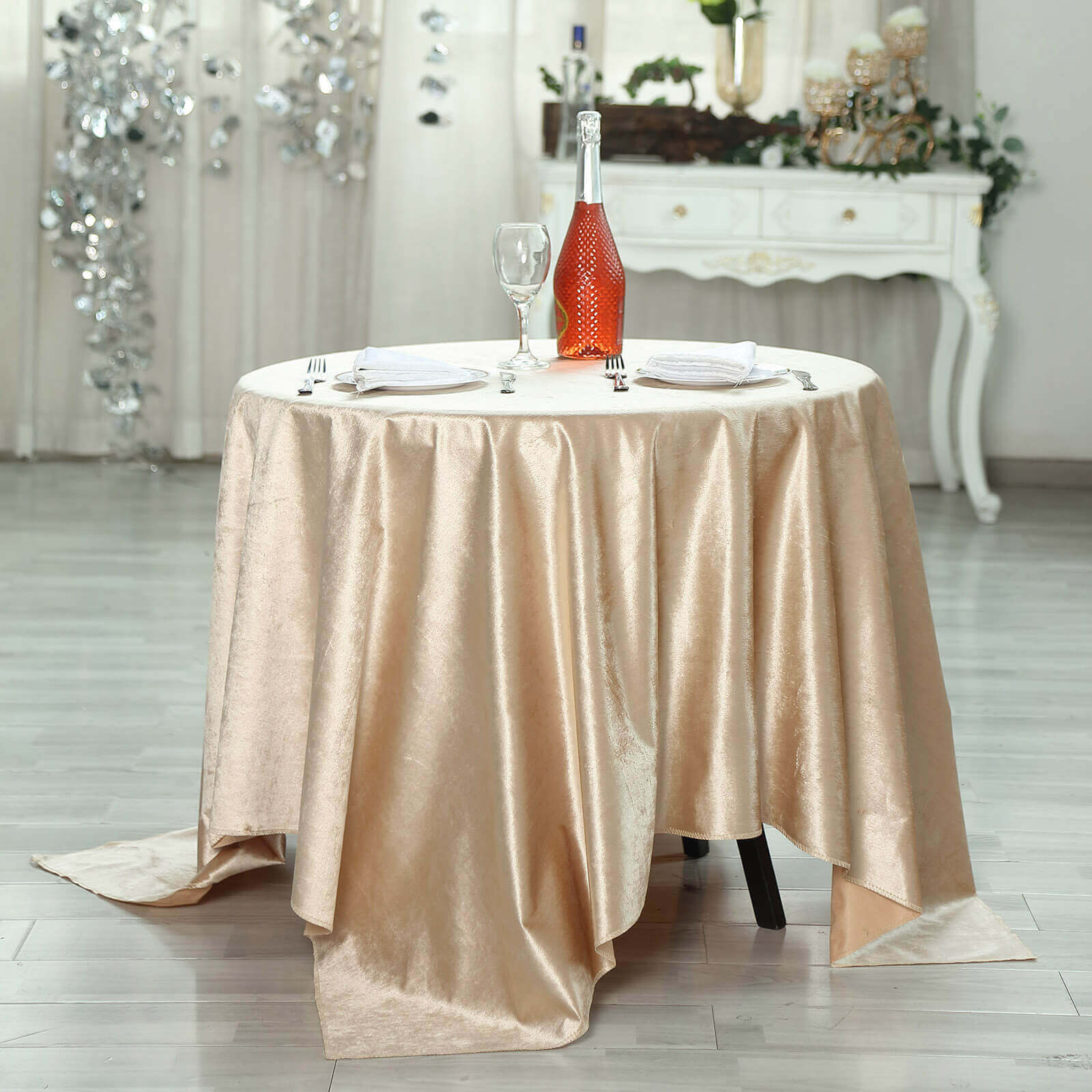 Velvet 72"x72" Table Overlay Square Tablecloth Champagne - Premium Soft Finish Table Topper