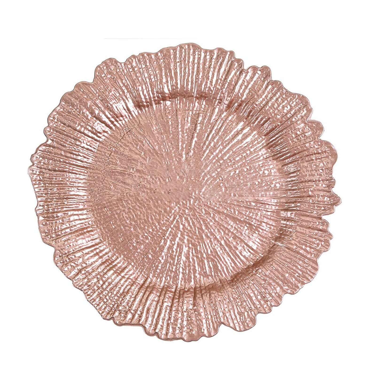 6-Pack Acrylic Plastic Round Charger Plates 13" in Rose Gold with Reef Design, Dinner Charger Tableware