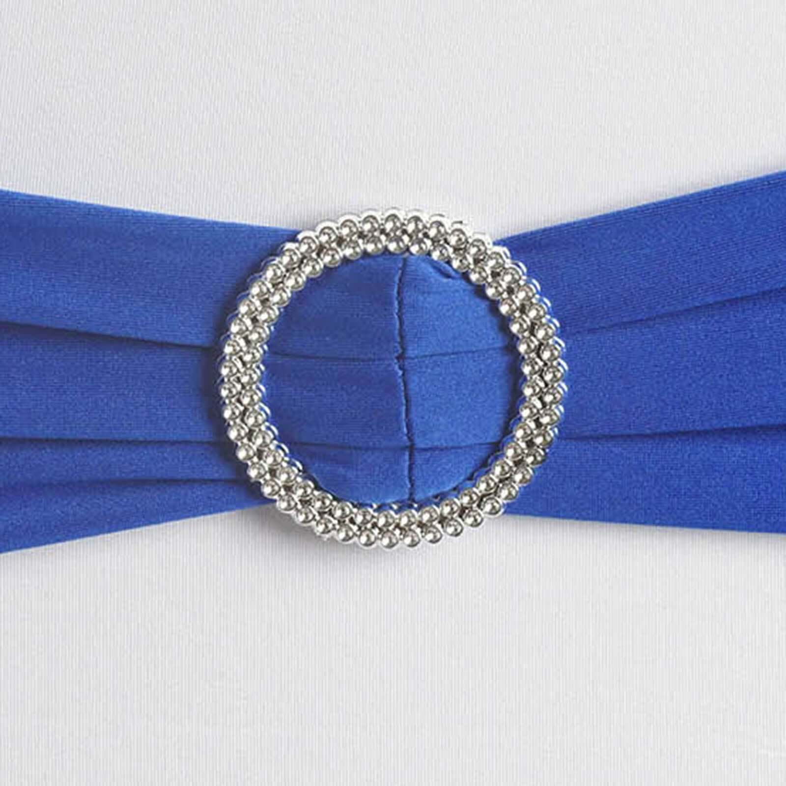 5 Pack Stretch Spandex Chair Sashes Royal Blue - Reusable Chair Bands with Silver Diamond Ring Slide Buckle 5"x14"