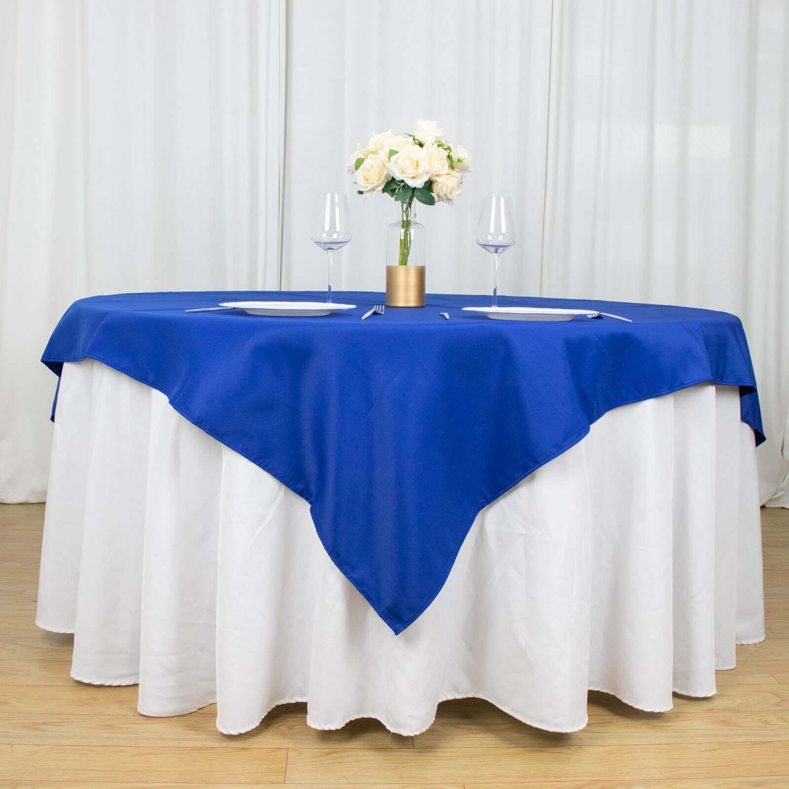 Premium Polyester 70"x70" Table Overlay Square Tablecloth Royal Blue 220GSM Wrinkle-Resistant Table Cover