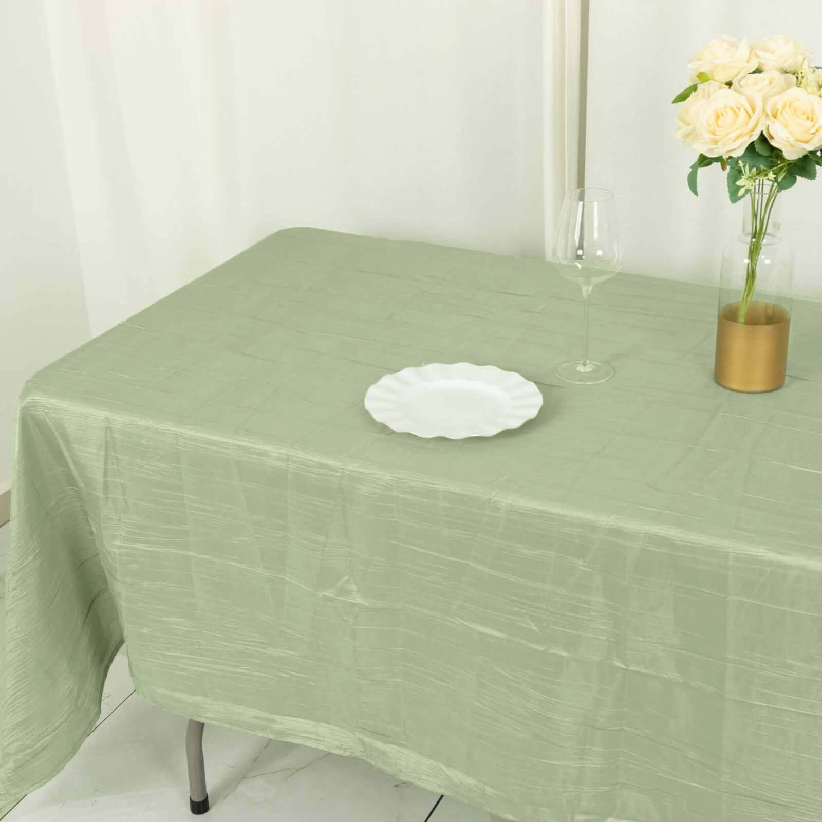 Taffeta 60"x102" Rectangle Tablecloth Sage Green - Accordion Crinkle Table Cover