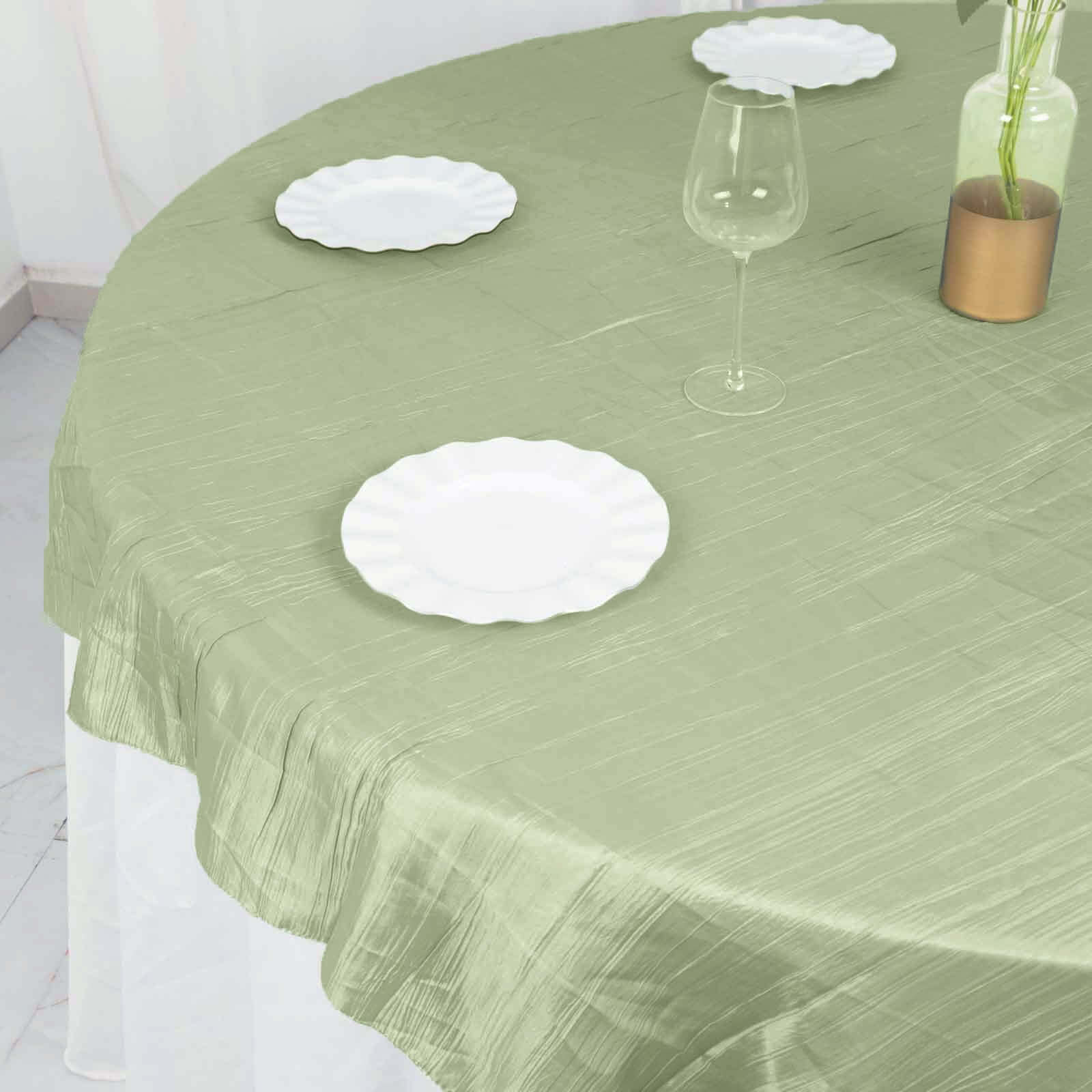 Taffeta 72"x72" Table Overlay Square Tablecloth Sage Green - Accordion Crinkle Table Cover