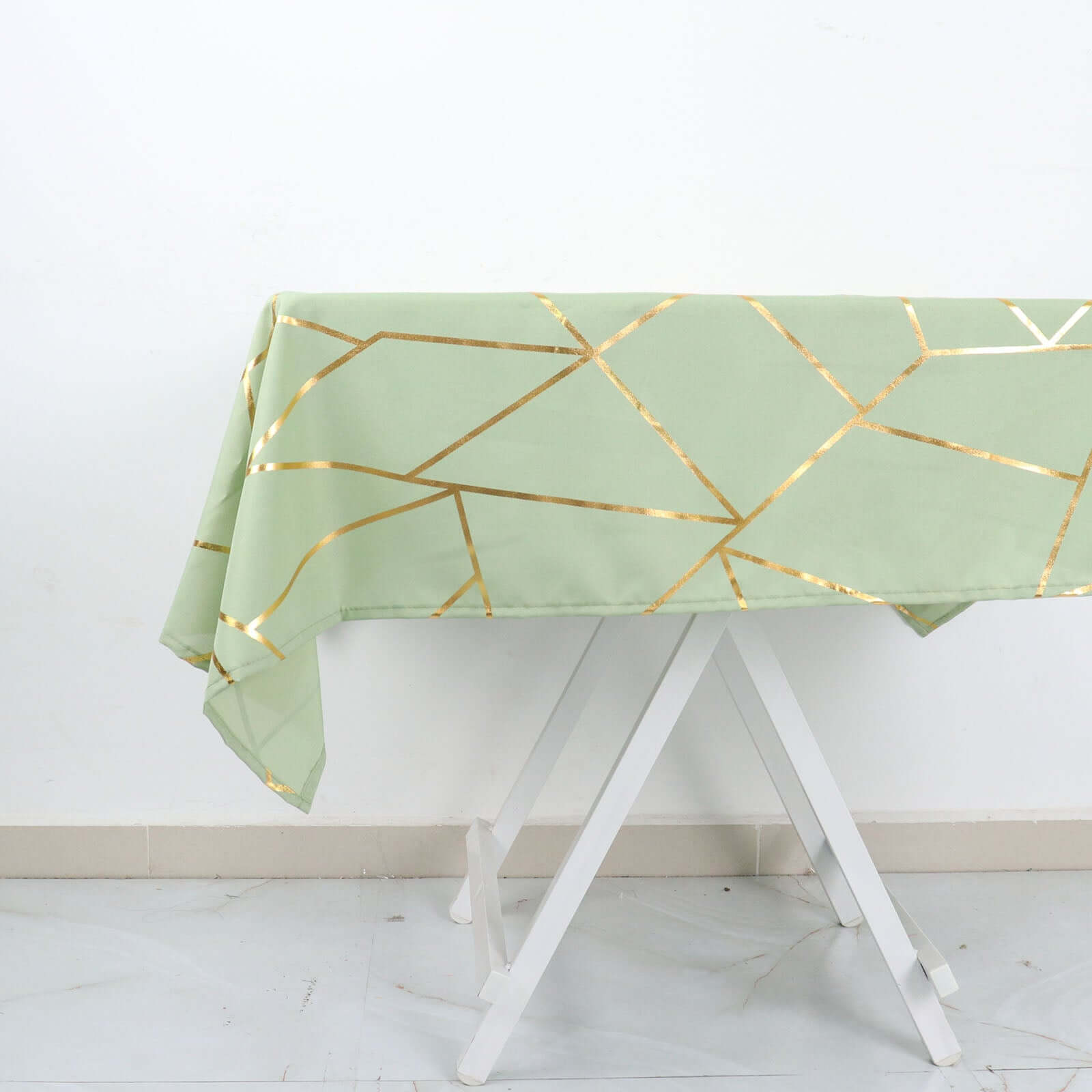 Polyester 54"x54" Square Tablecloth Sage Green with Gold Foil Geometric Pattern - Wrinkle-Resistant & Durable for Stylish Settings