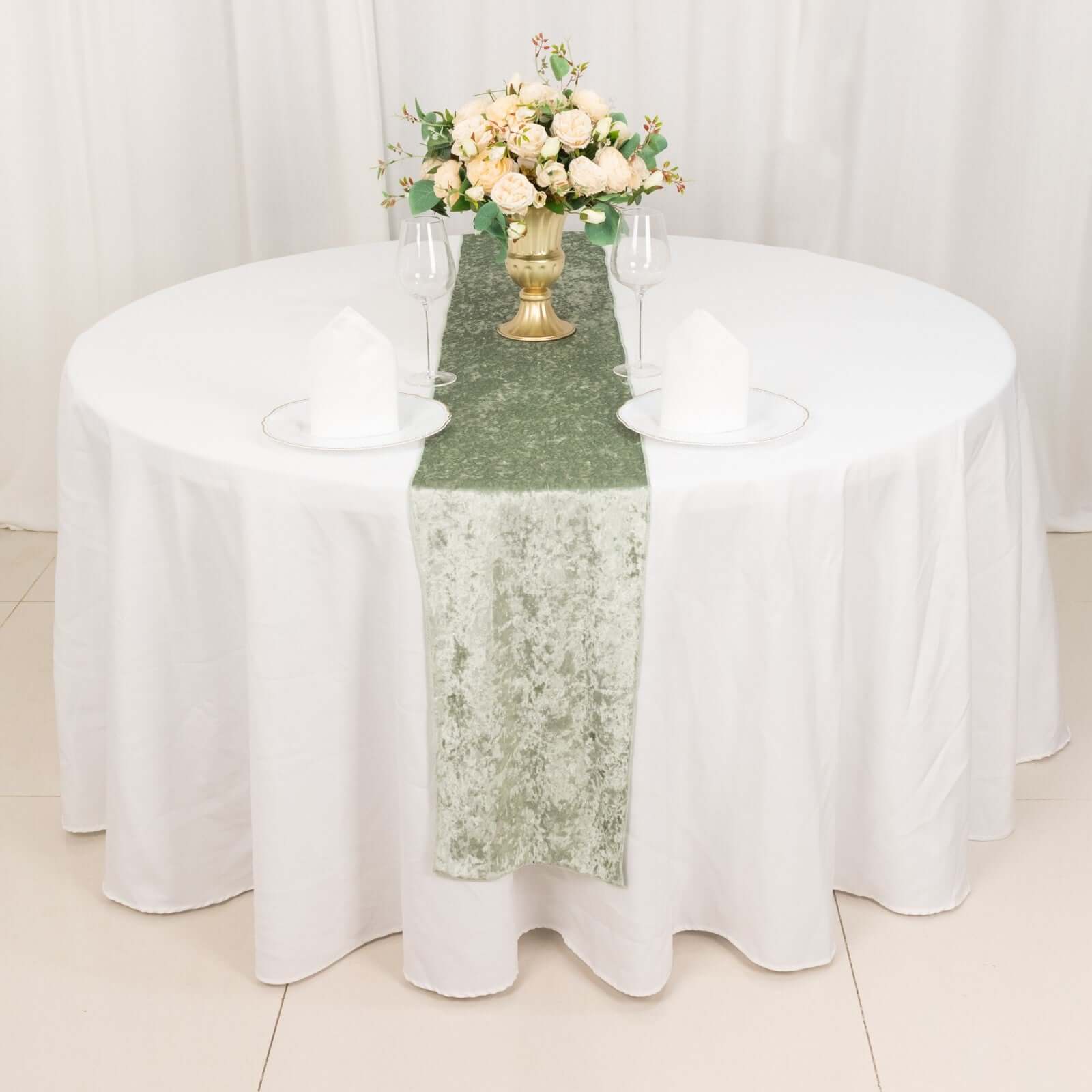Premium Crushed Velvet 12"x108" Table Runner Sage Green - Soft & Wrinkle-Resistant Table Linen