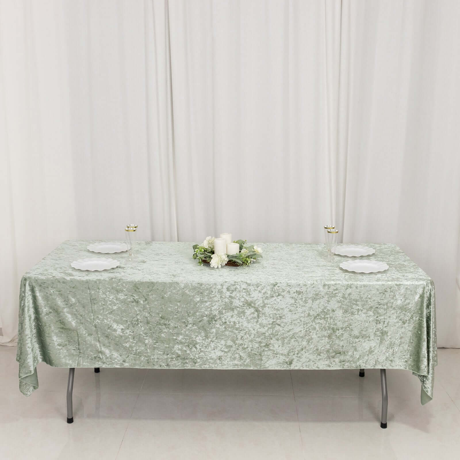 Premium Crushed Velvet 60"x102" Rectangle Tablecloth Sage Green - Reusable Soft Table Cover