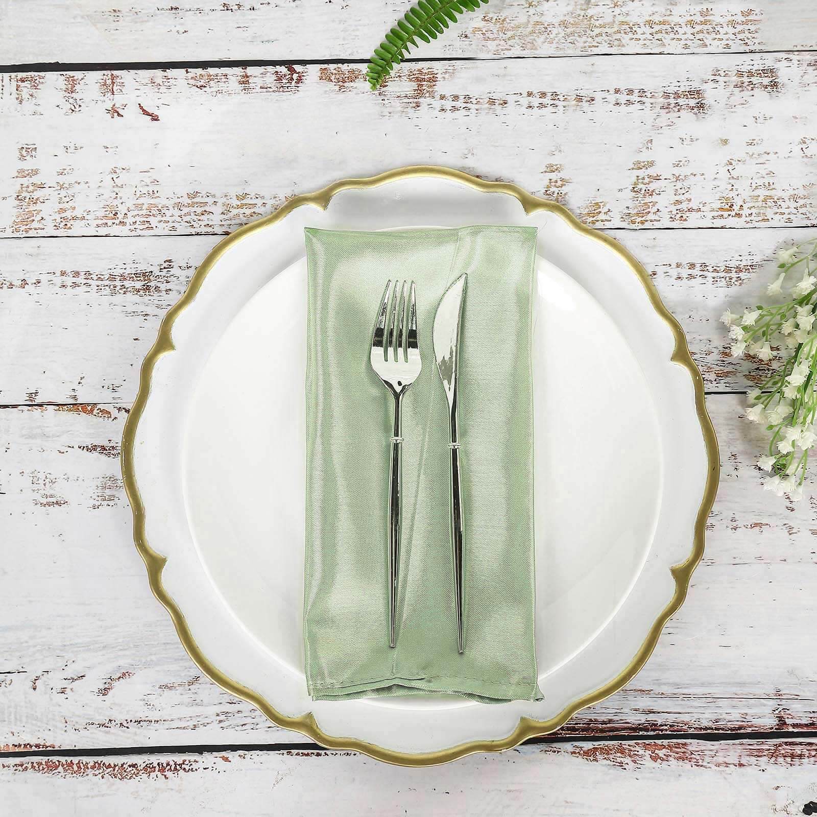 5 Pack Satin 20"x20" Napkins Sage Green - Luxurious Shine & Smooth Dinner Napkins