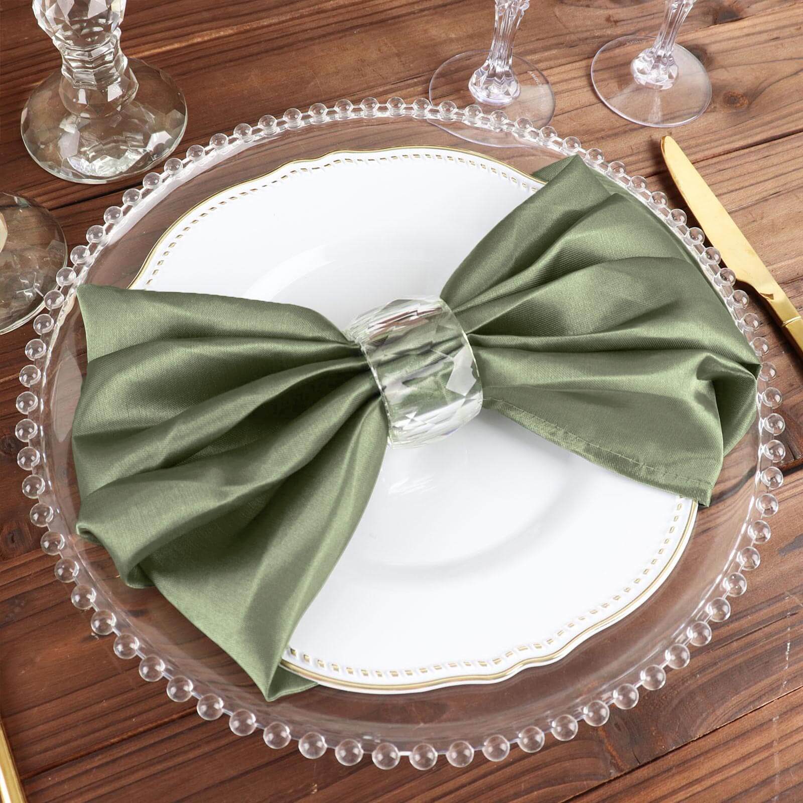 5 Pack Satin 20"x20" Napkins Dusty Sage Green - Luxurious Shine & Smooth Dinner Napkins